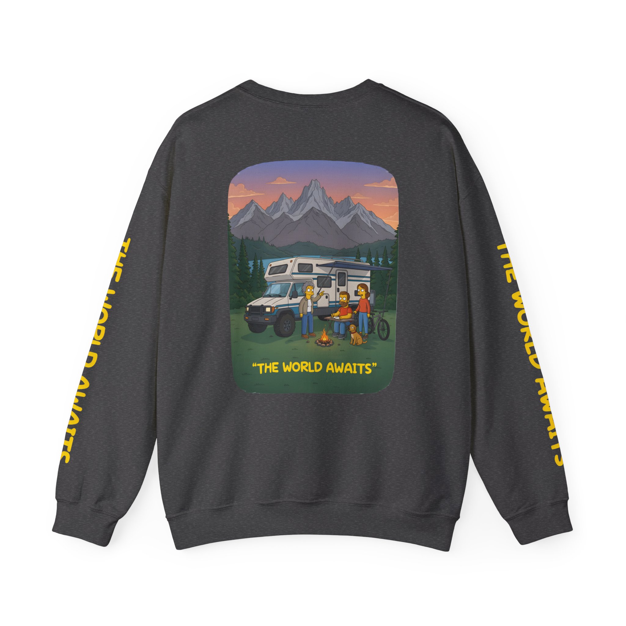 Unisex Heavy Blend™ Crewneck Sweatshirt — "The World Awaits" Design Sitcom-Line