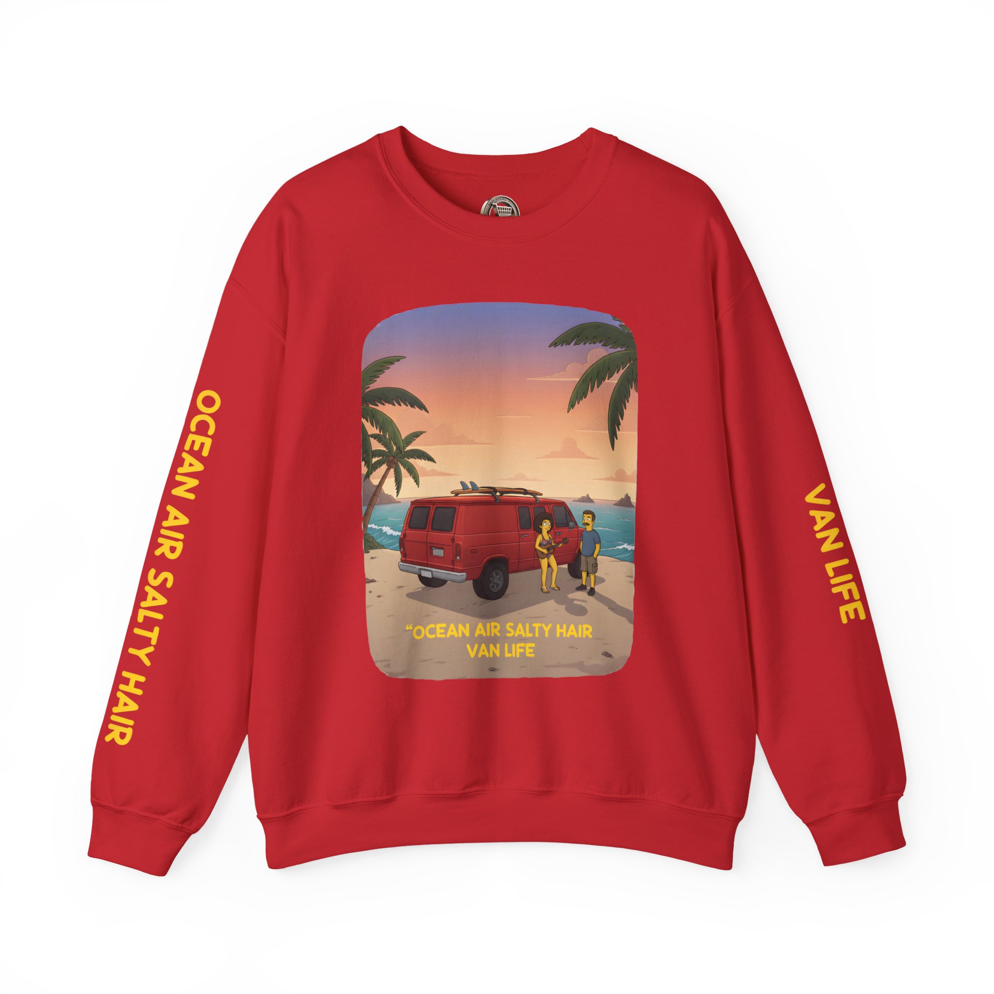 Unisex Heavy Blend™ Crewneck Sweatshirt — "Ocean Air Salty Hair Van Life" Design Sitcom-Line