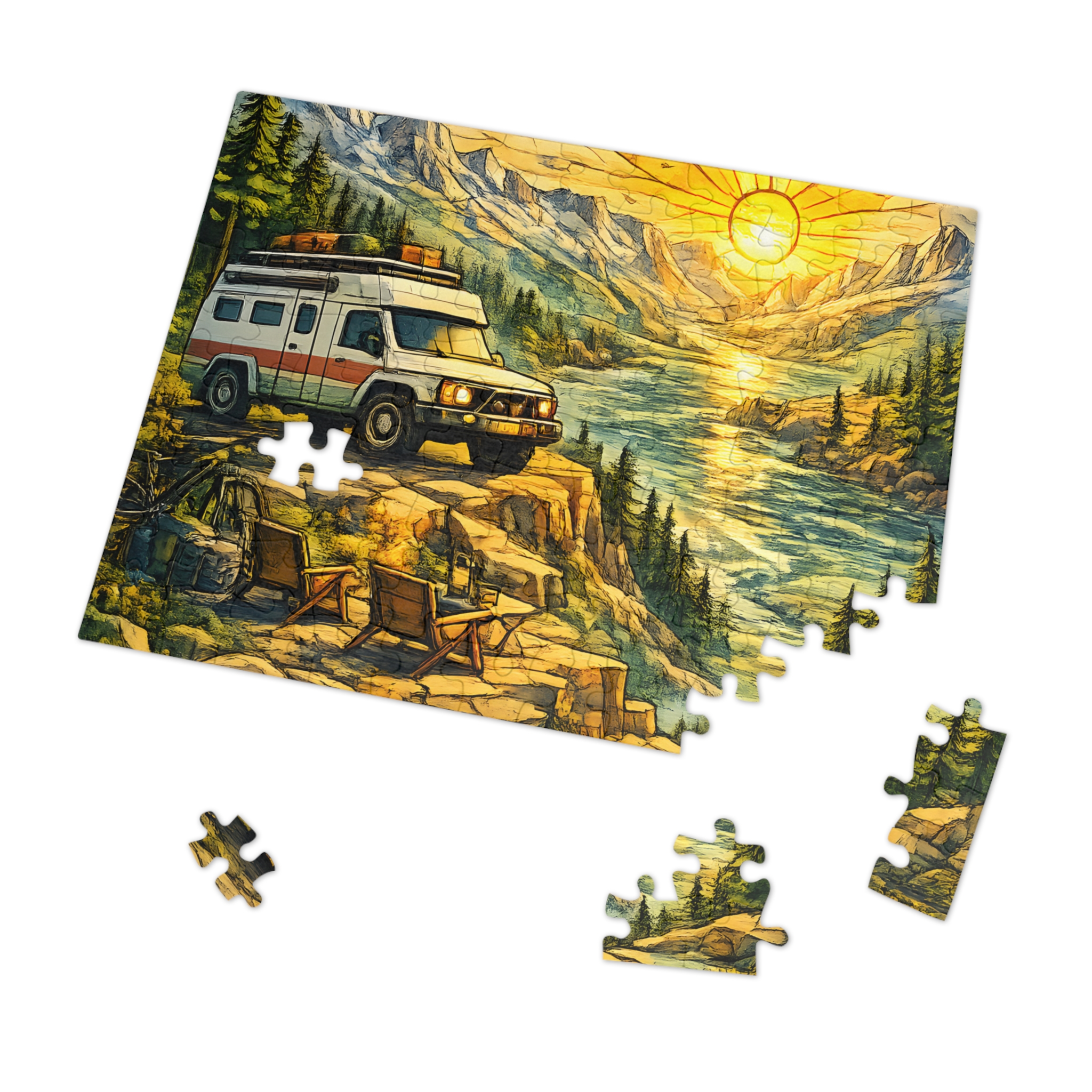 Jigsaw Puzzle with Tin — Camping Van Sunset (Design Cubic-Line)