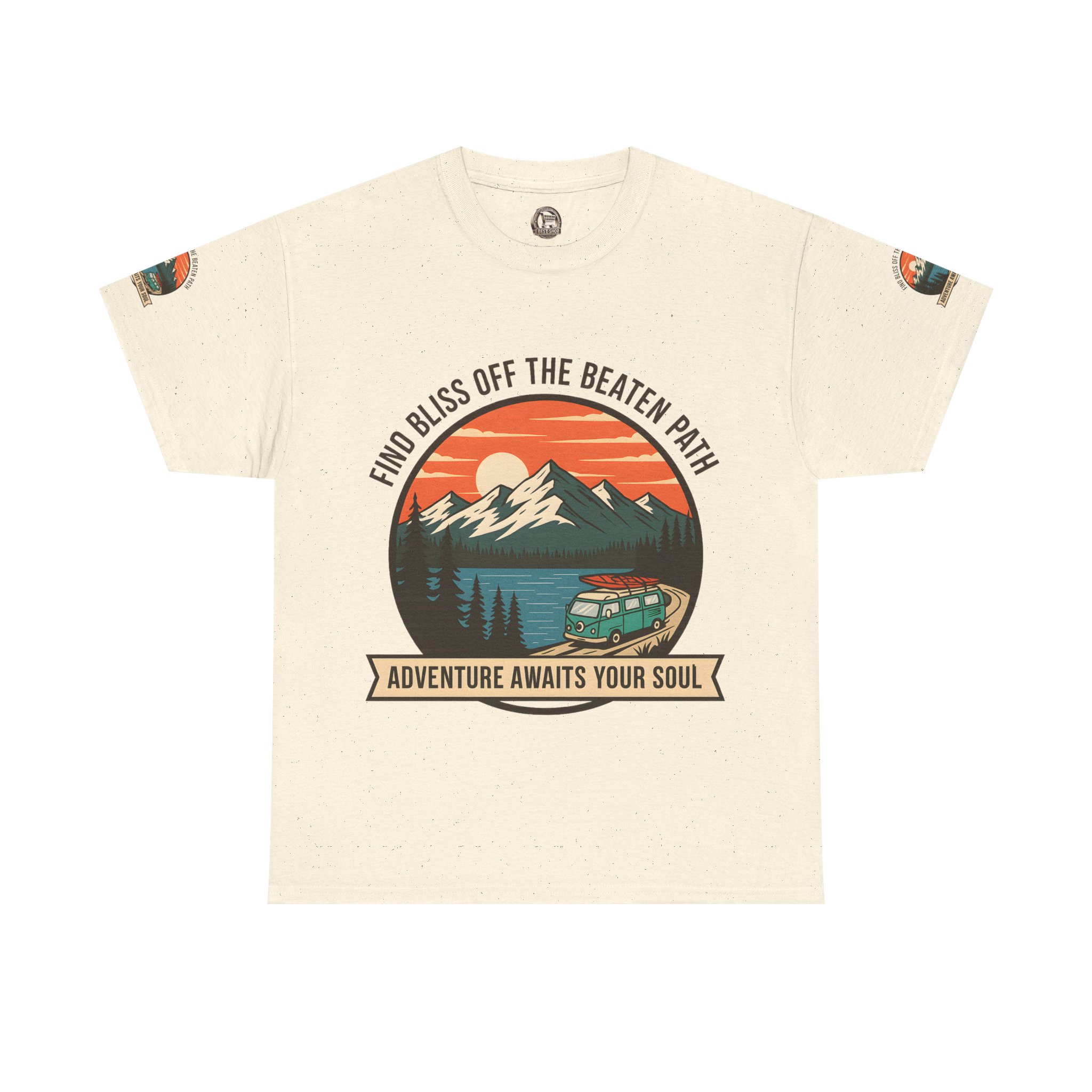 Unisex Heavy Cotton Tee — "Find Bliss Off the Beaten Path" Mountain & Camper T‑Shirt