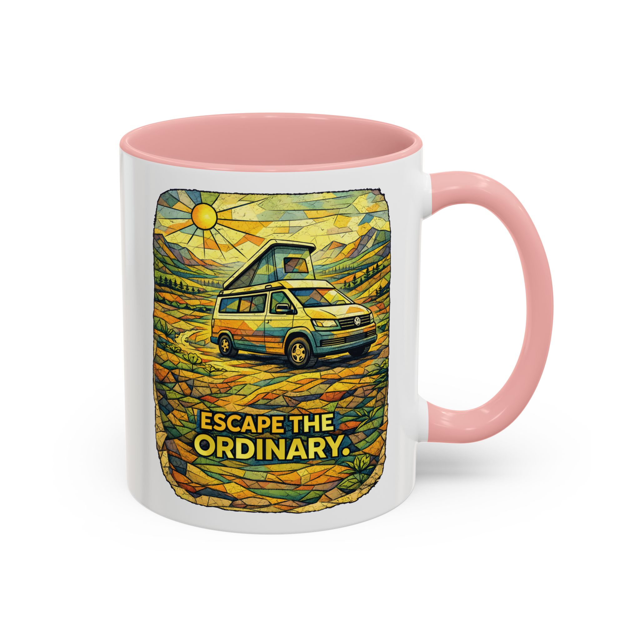 Accent Coffee Mug (11, 15oz) — "Escape The Ordinary" Design Cubic-Line