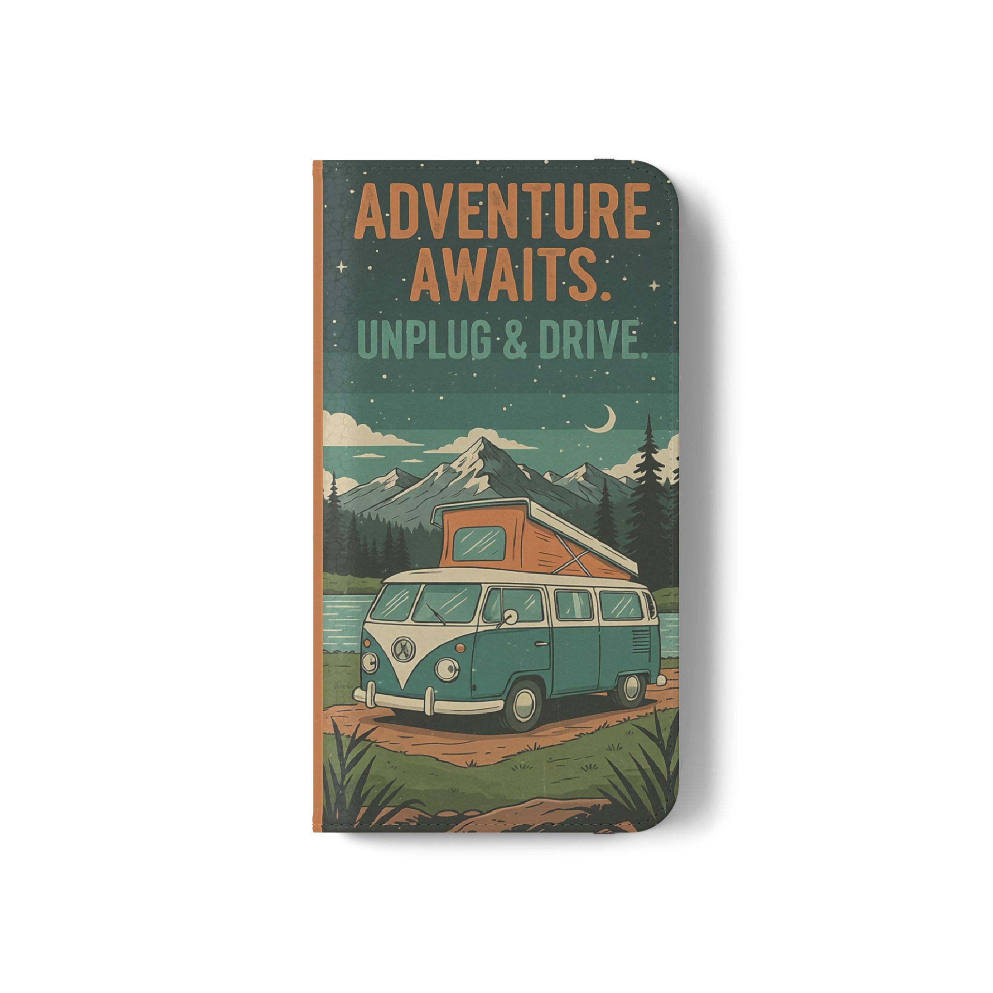 Flip Phone Case — "Adventure Awaits Unplug & Drive" Wallet Case