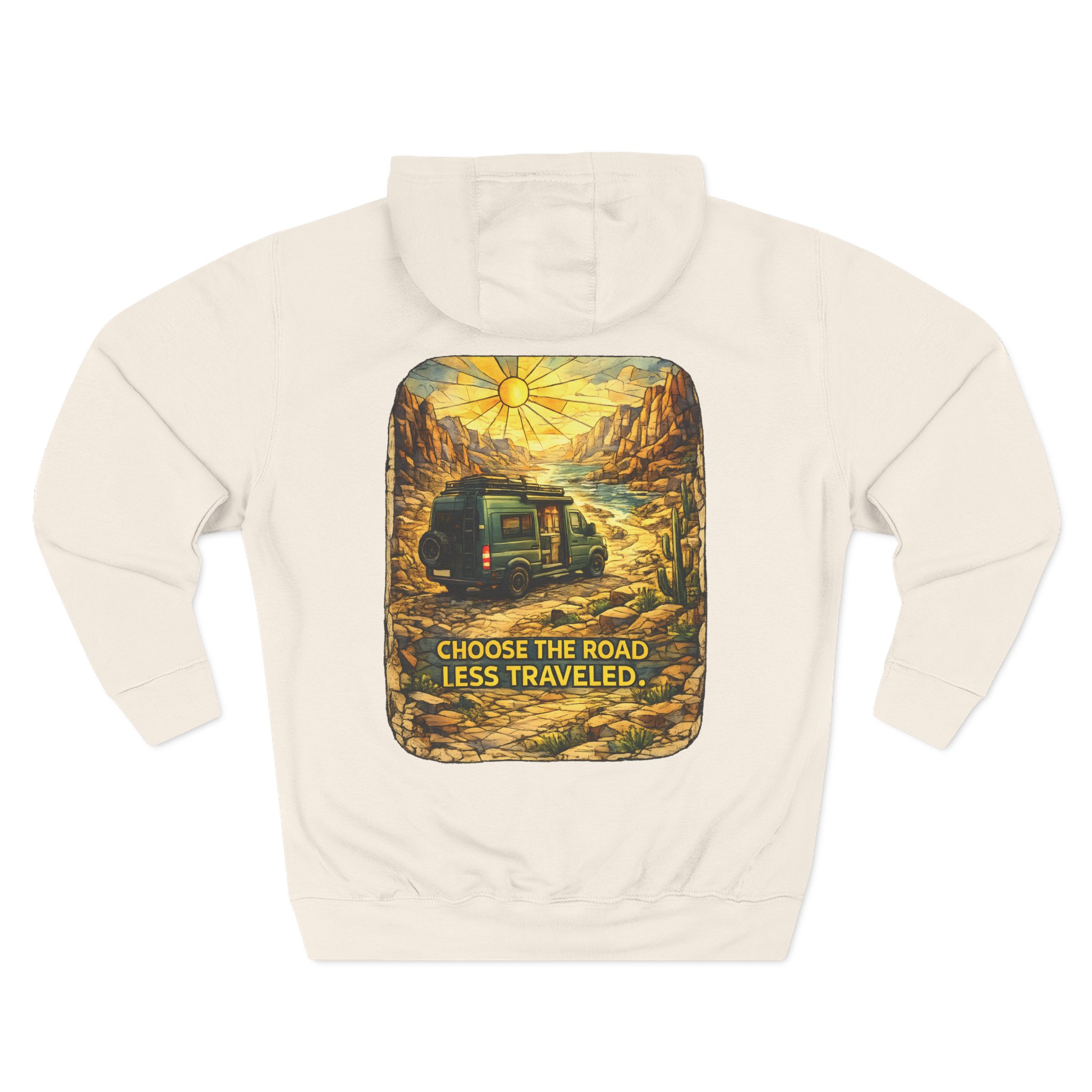 Three-Panel Fleece Hoodie - "Choose The Road Less Traveled" Design Cubic-Line