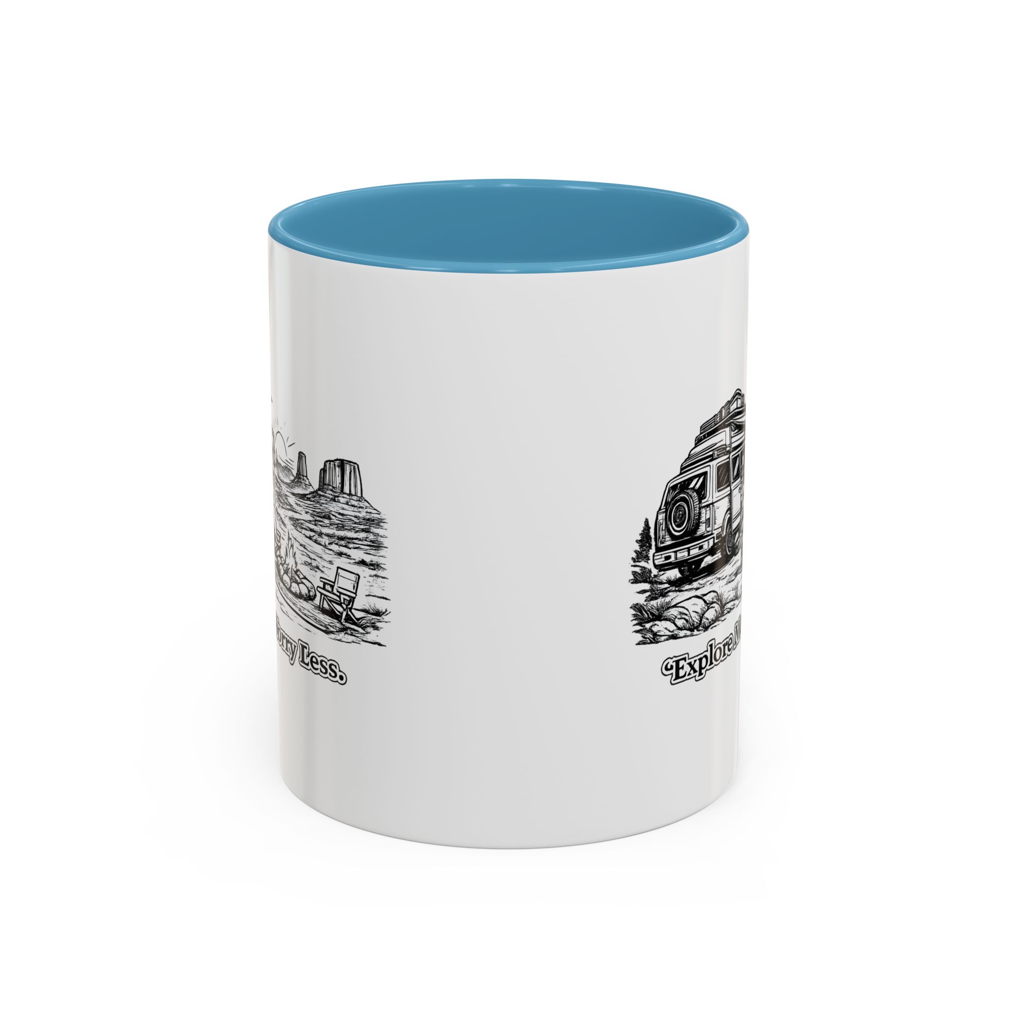 Accent Coffee Mug (11, 15oz) — "Explore More Worry Less" Design Minimal-Line