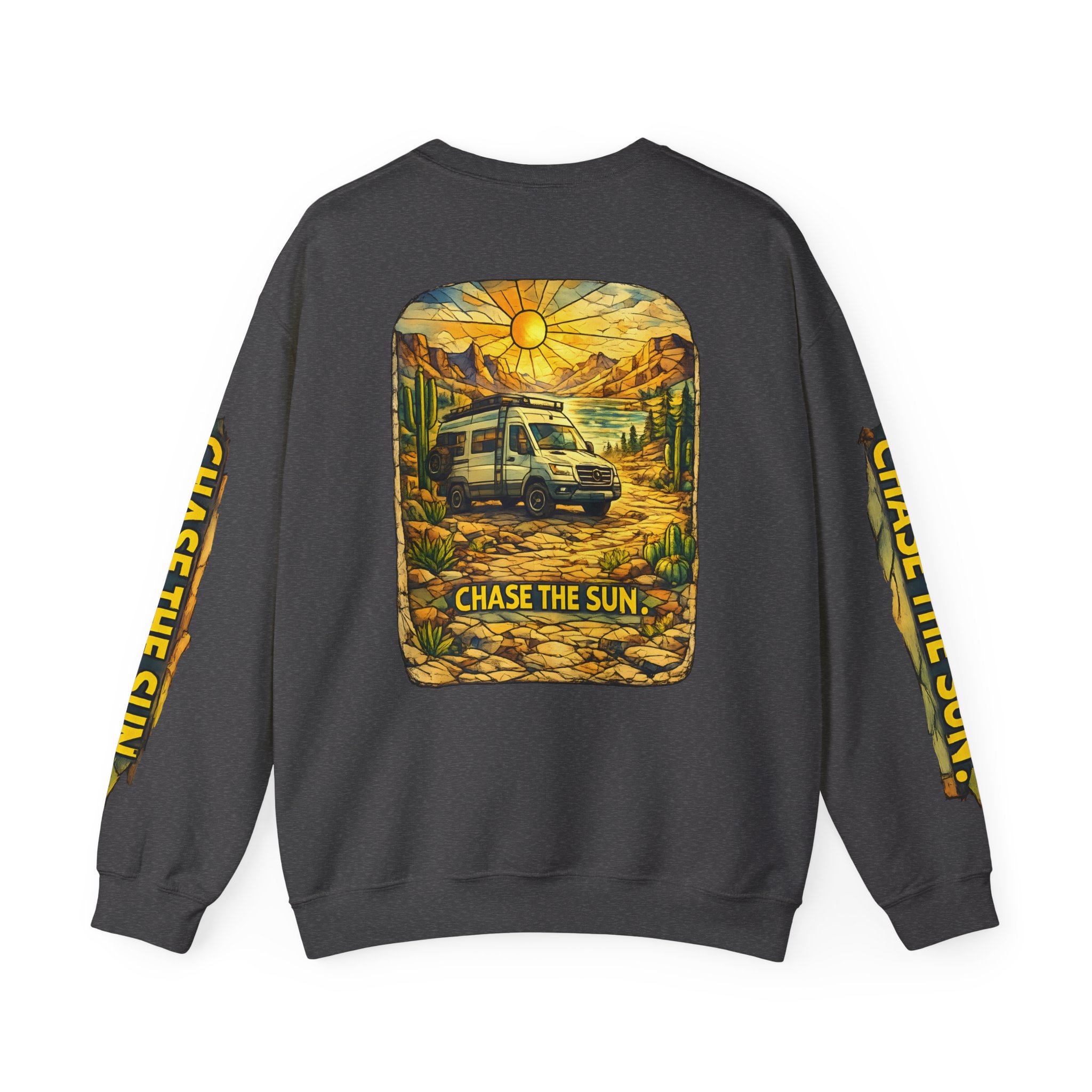 Unisex Heavy Blend™ Crewneck Sweatshirt — "Chase The Sun" Design Cubic-Line