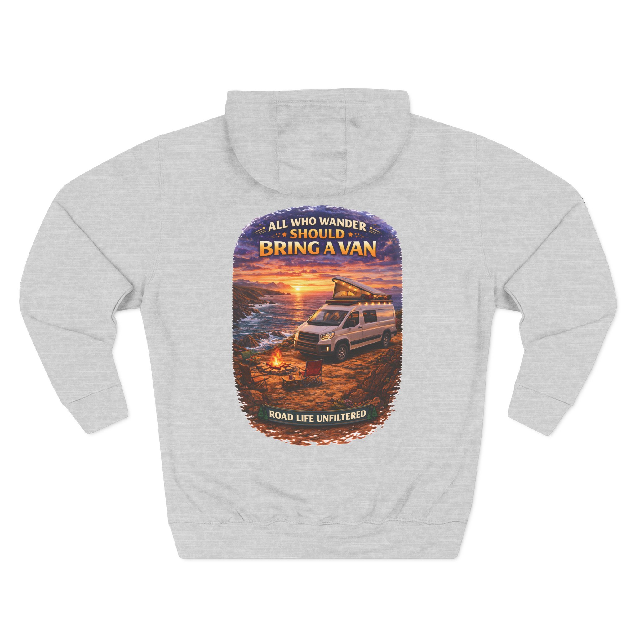 Three-Panel Fleece Hoodie - "All Who wander Should Bring A Van" Design Scenic-Line