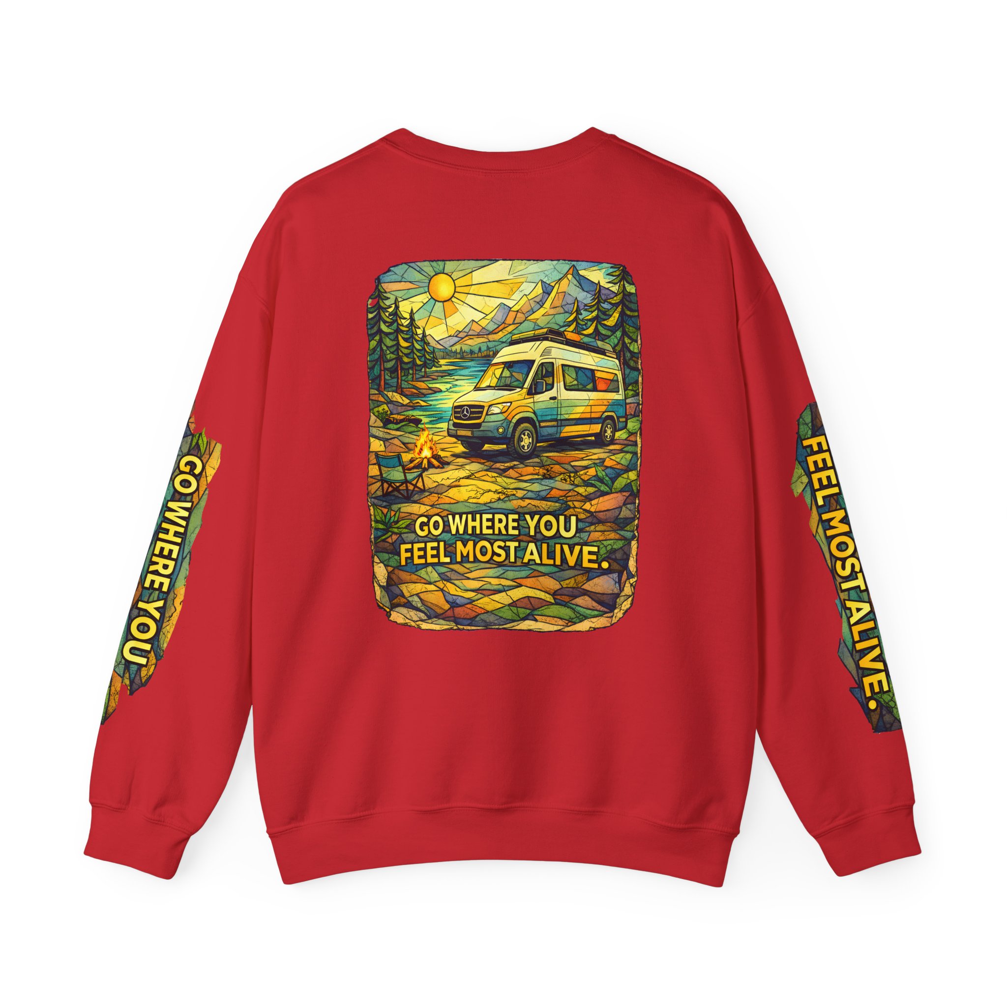 Unisex Heavy Blend™ Crewneck Sweatshirt — "Go Where You Feel Most Alive" Design Cubic-Line