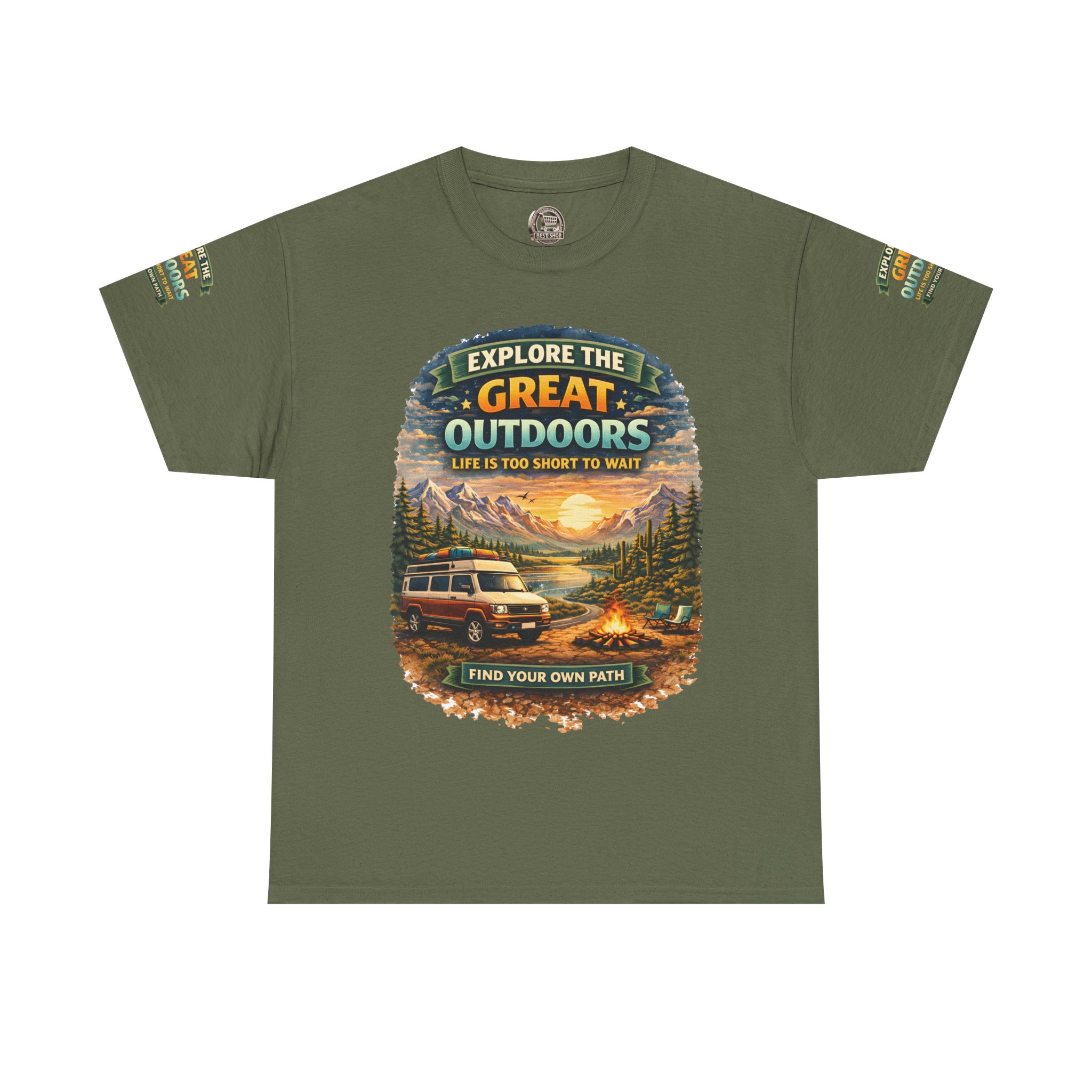 Unisex Heavy Cotton Tee — "Explore The Great Outdoors" Design Scenic-Line