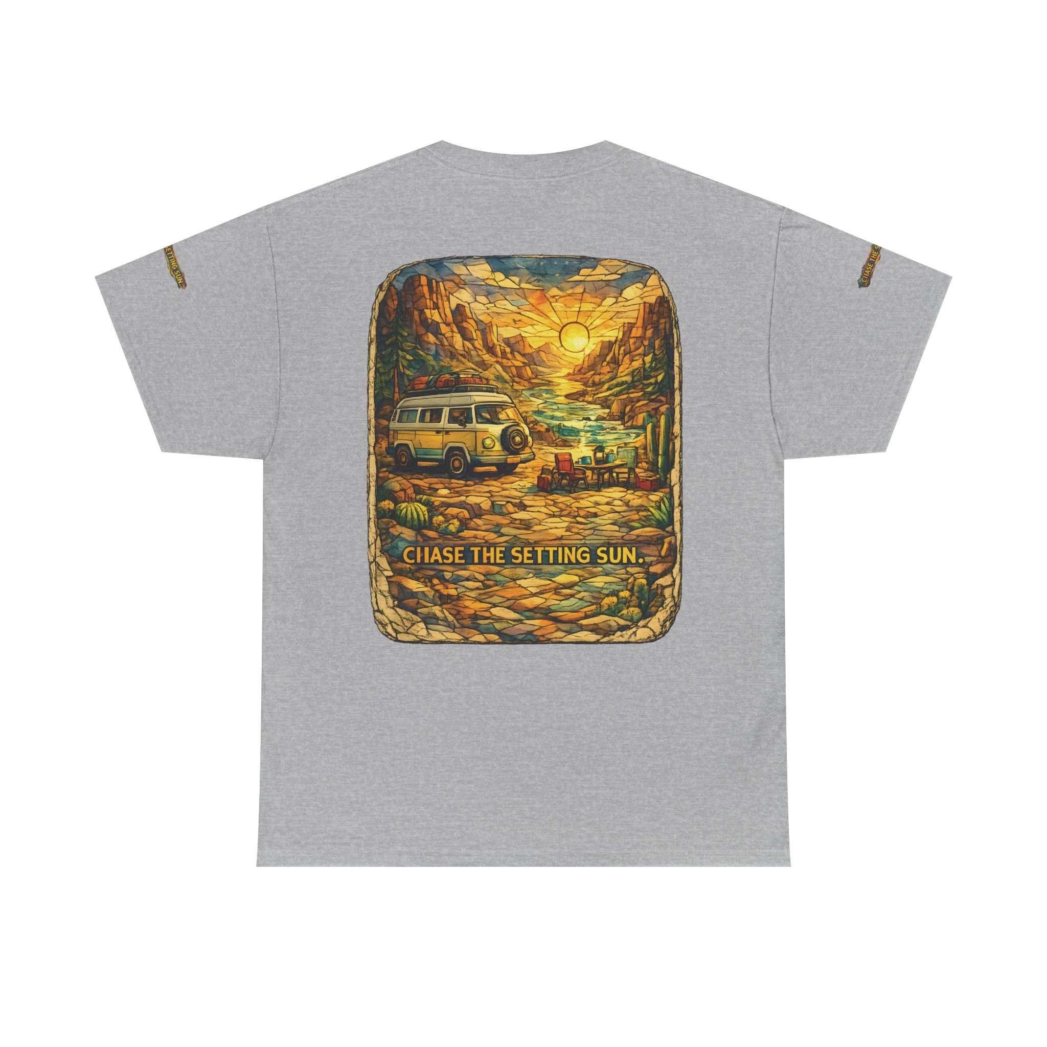 Unisex Heavy Cotton Tee — "Chase The Settings Sun" Design Cubic-Line