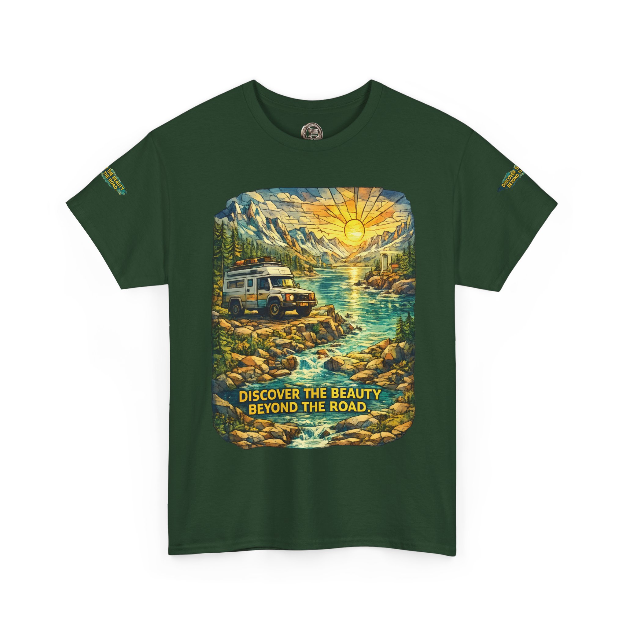Unisex Heavy Cotton Tee — "Discover The Bieuty Beyond The Road" Design Cubic-Line