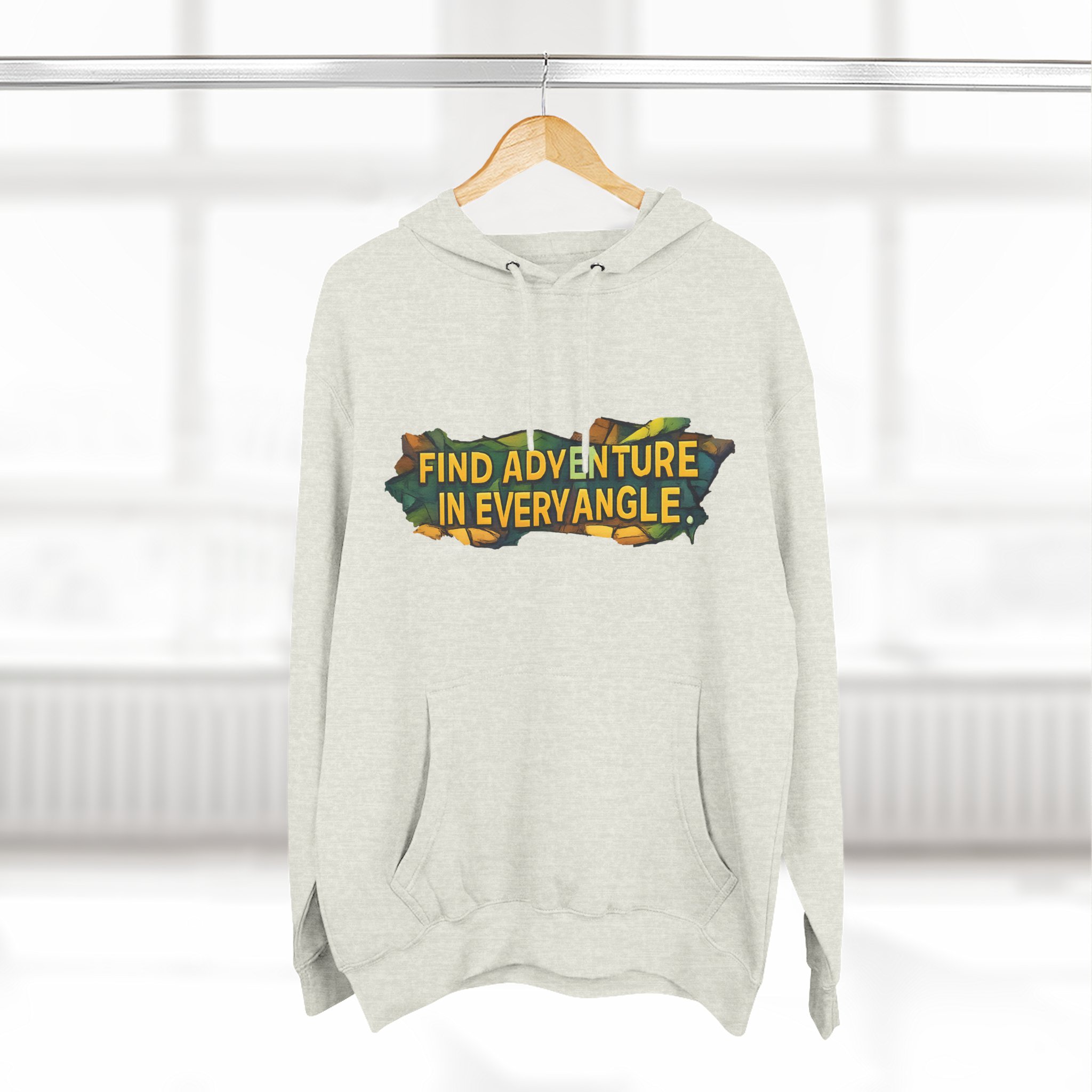 Three-Panel Fleece Hoodie - "Find Adventure In Every Corner" Design Cubic-Line