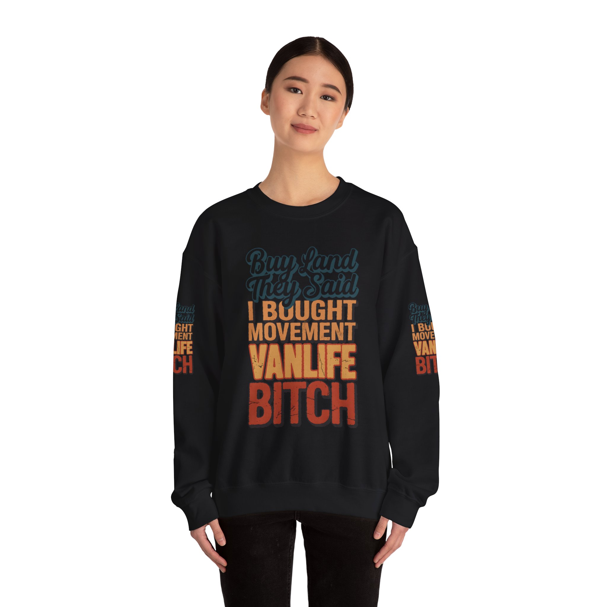 Unisex Heavy Blend™ Crewneck Sweatshirt — "Buy Land They Said" Design F**K-Line