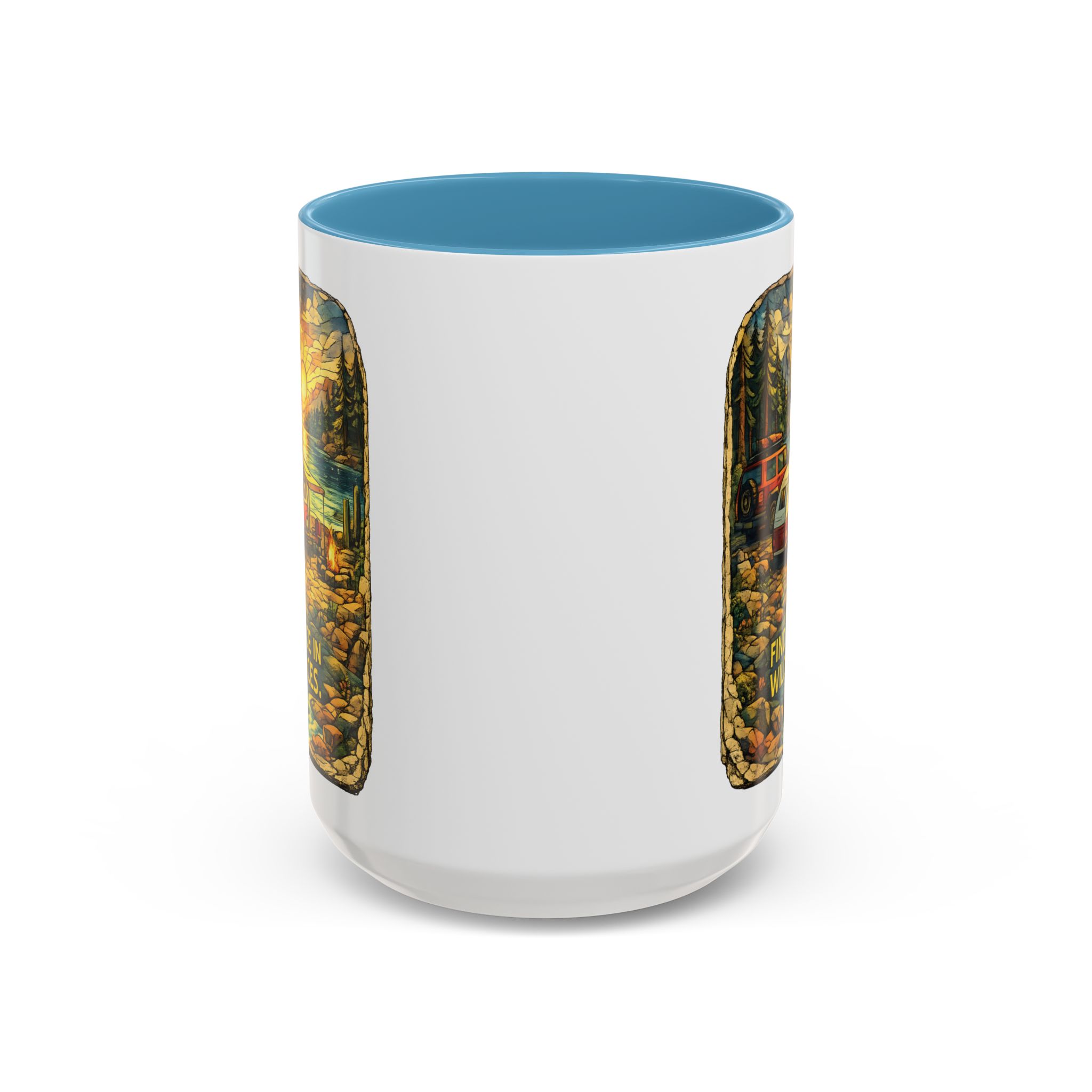 Accent Coffee Mug (11, 15oz) — "Find Peace In Wild Places" Design Cubic-Line