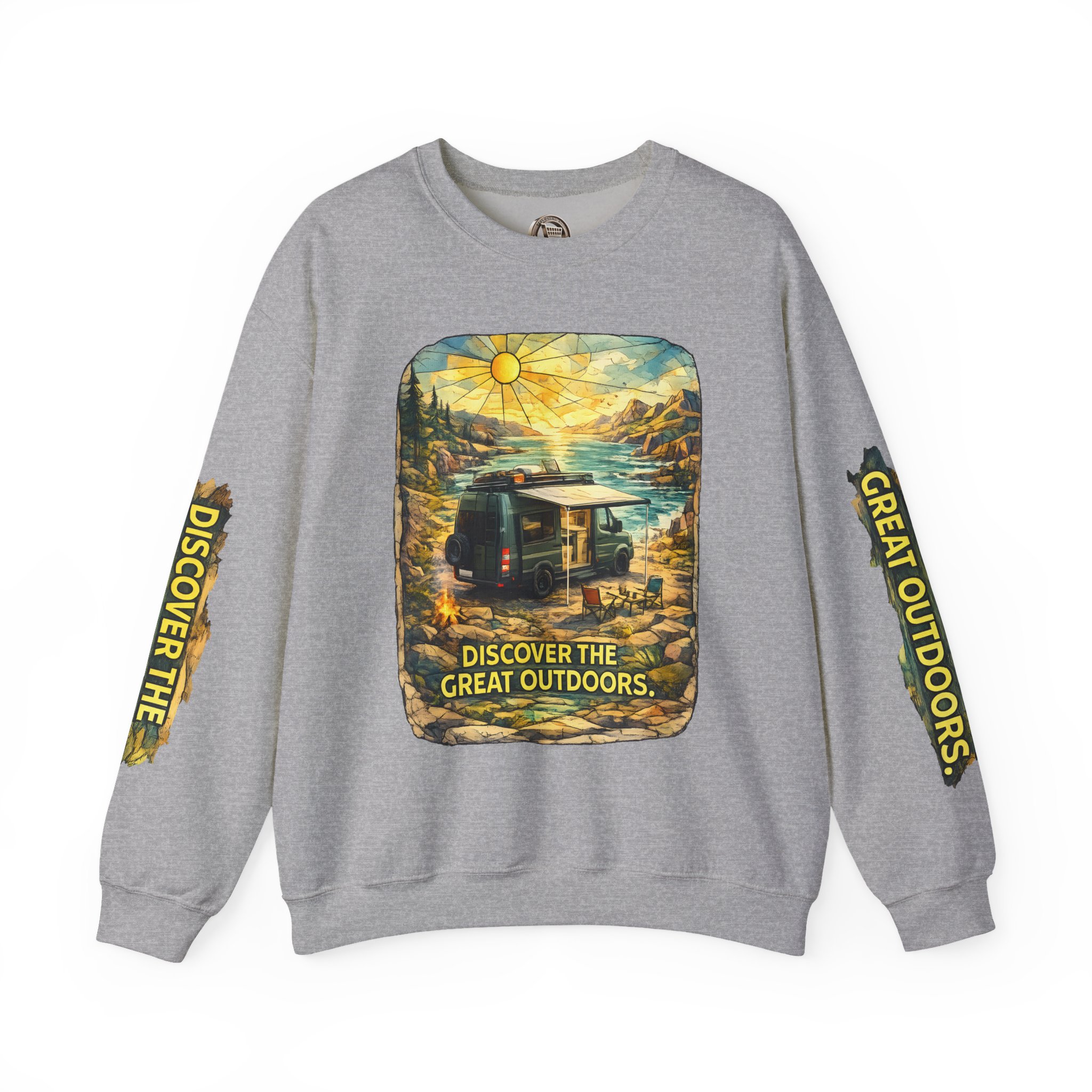 Unisex Heavy Blend™ Crewneck Sweatshirt — "Discover The Great Outdoors" Design Cubic-Line
