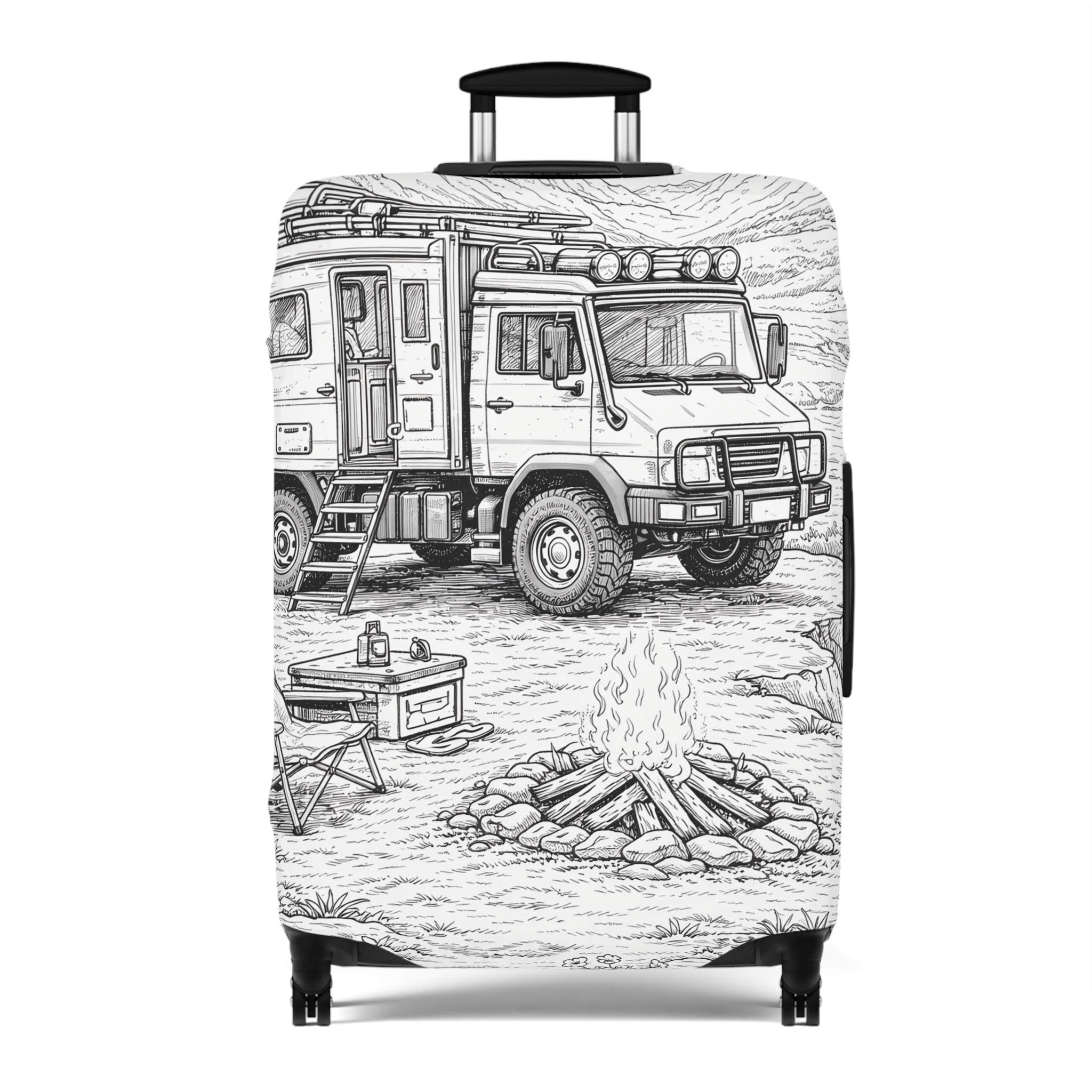 Luggage Cover — Adventure Camper Sketch Travel Suitcase