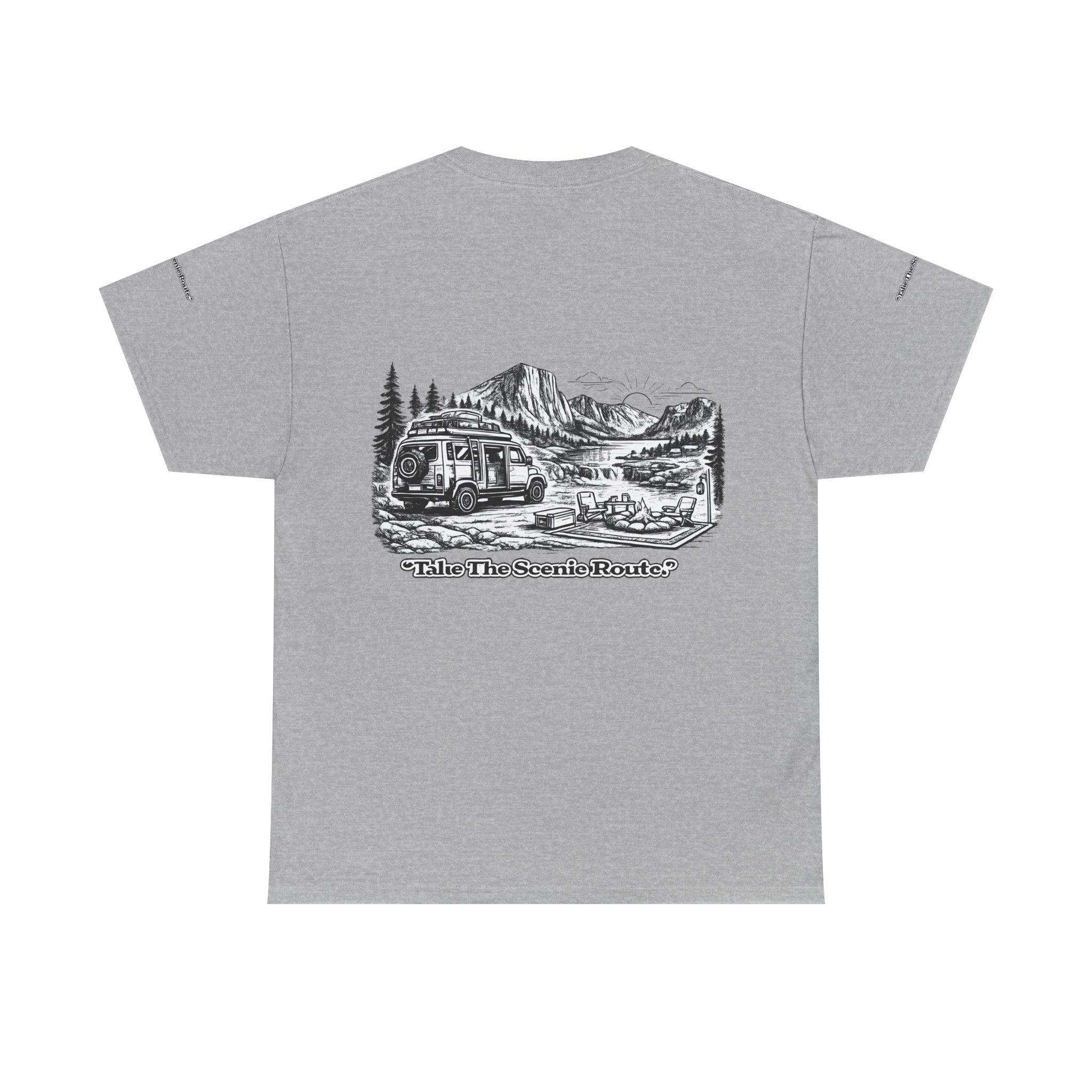 Unisex Heavy Cotton Tee — "Take The Scenic Route" Design Minimal-Line