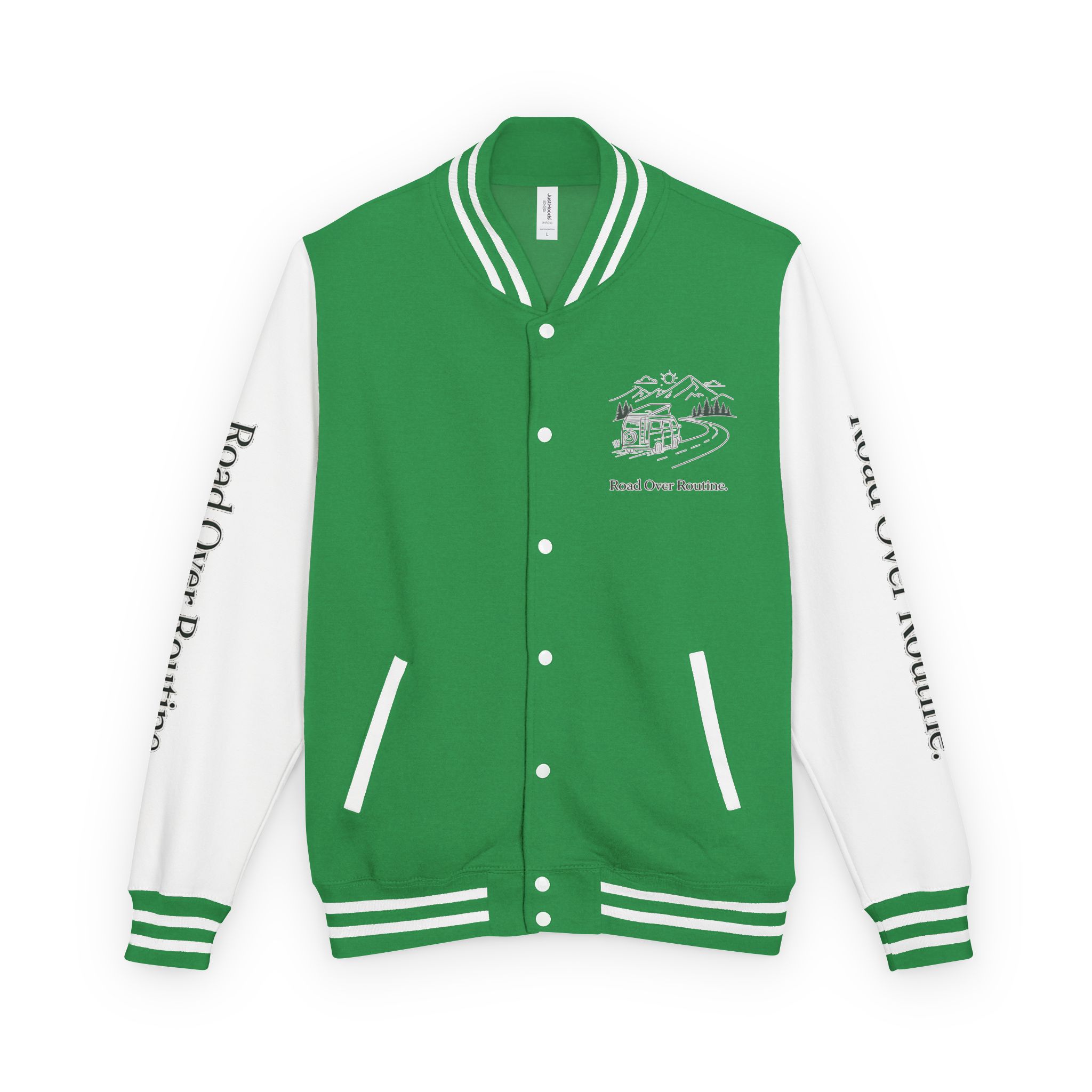 14271274544634529946_2048-1.jpeg Unisex Heavyweight Letterman Jacket — "Road Over Routine" Travel Varsity Coat
