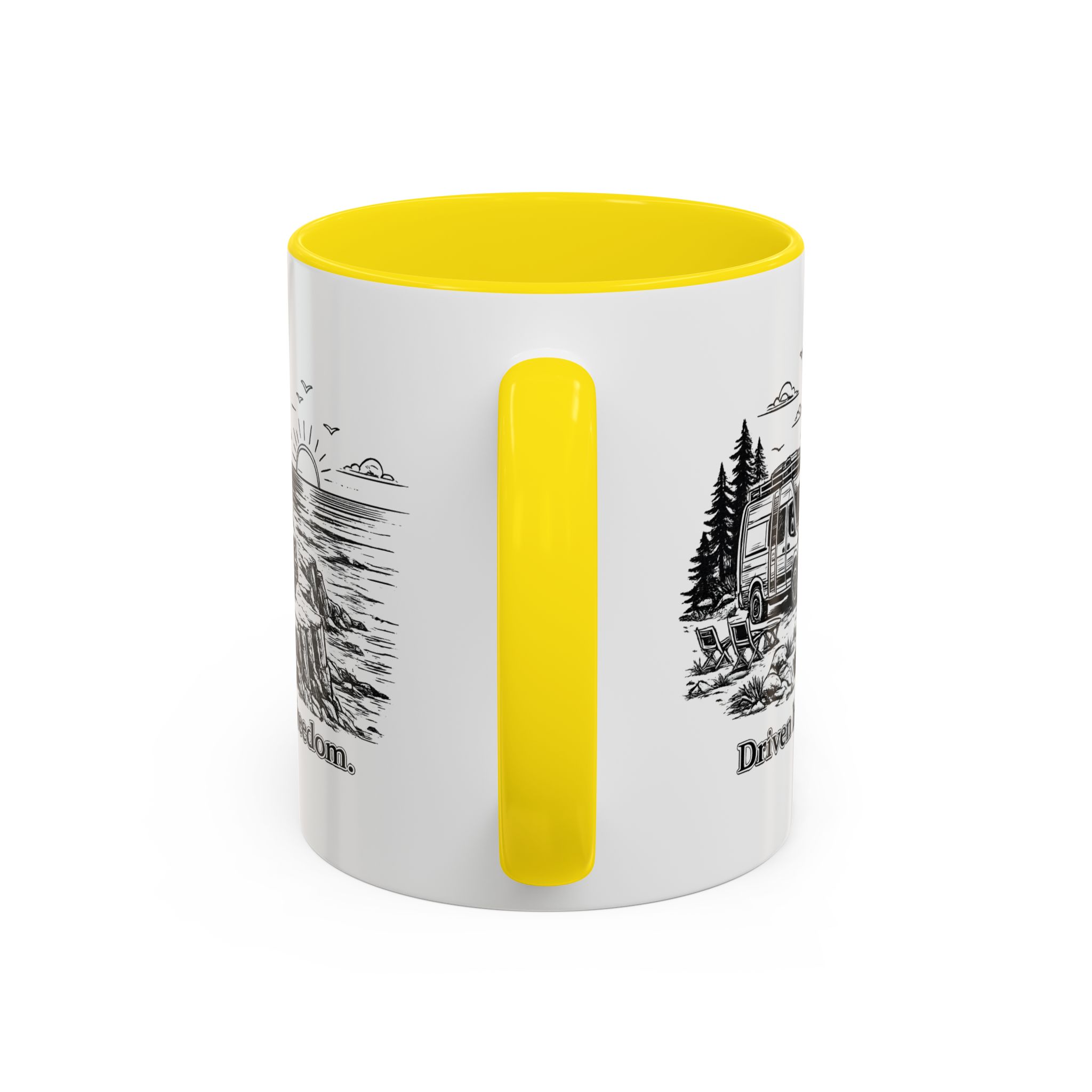 Accent Coffee Mug (11, 15oz) — "Driven By Freedom" Design Minimal-Line