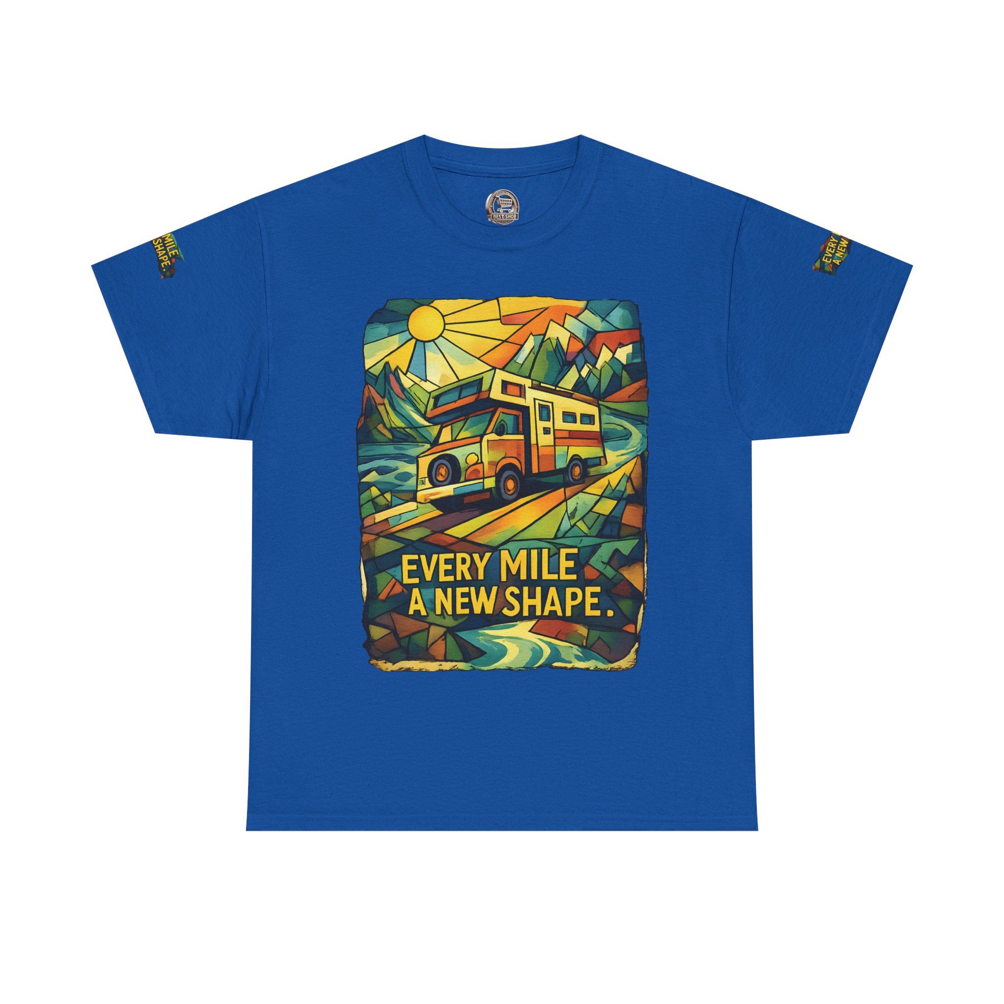 Unisex Heavy Cotton Tee — "Every Mile A New Shape" Design Cubic-Line