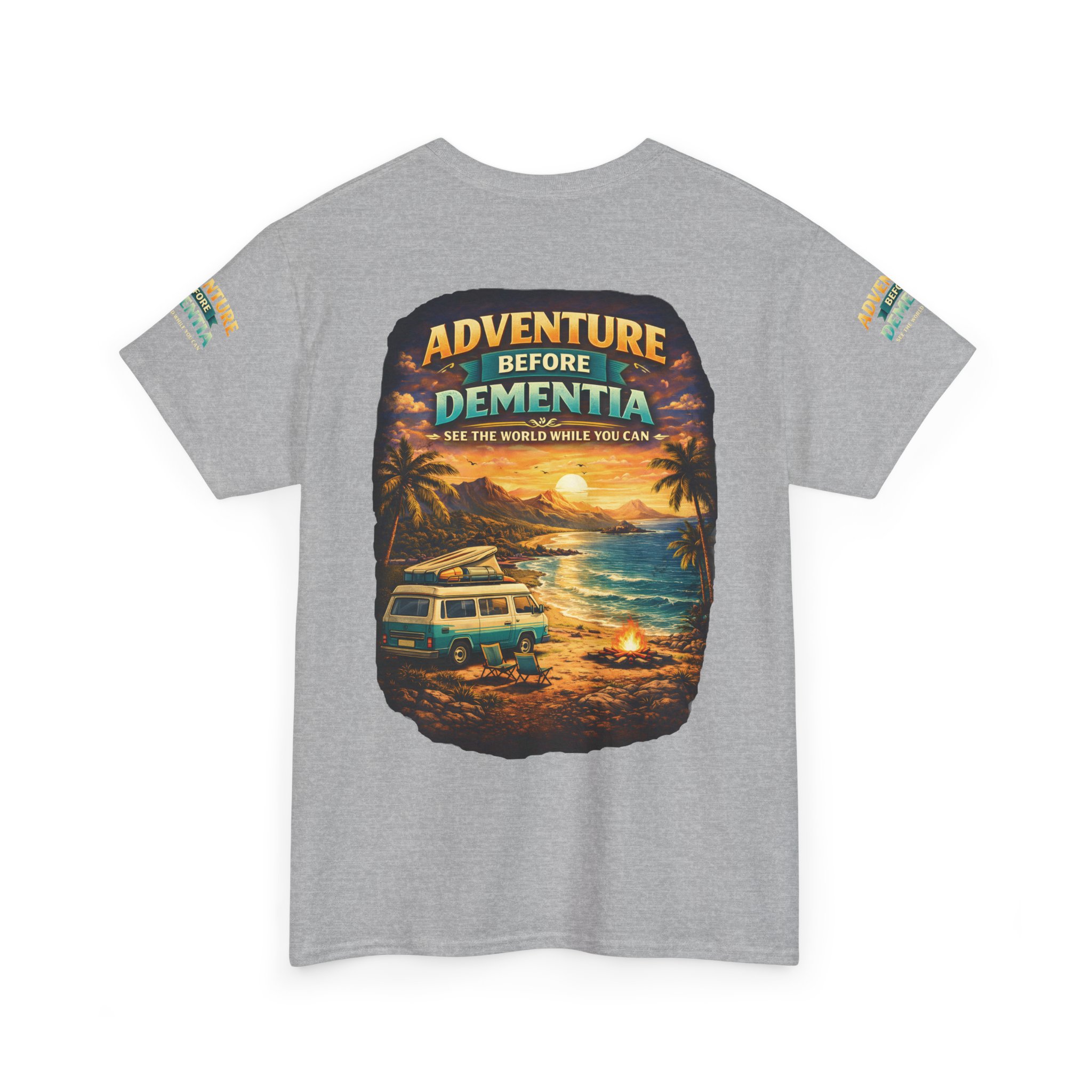 Unisex Heavy Cotton Tee — "Adventure Before Dementia" Design Scenic-Line