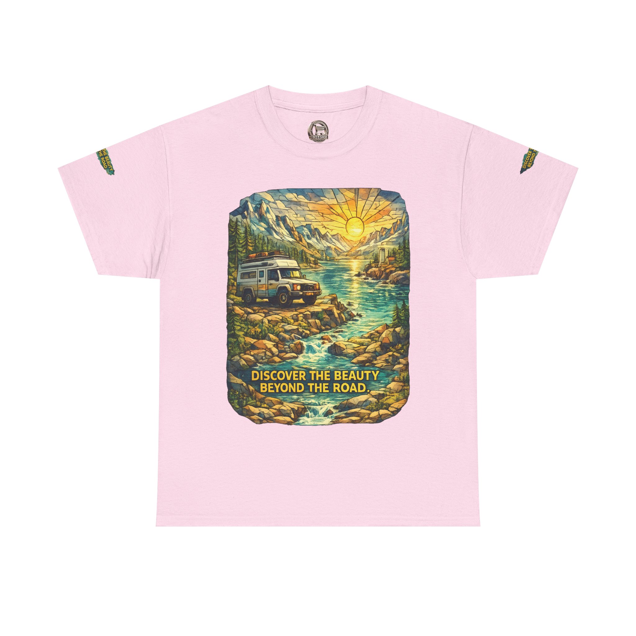 Unisex Heavy Cotton Tee — "Discover The Bieuty Beyond The Road" Design Cubic-Line