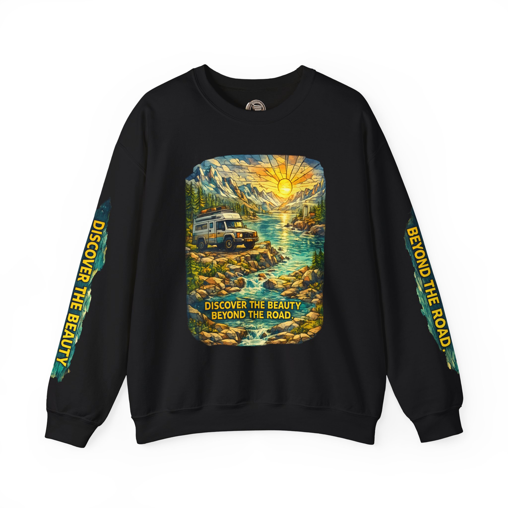 Unisex Heavy Blend™ Crewneck Sweatshirt — "Discover The Bieuty Beyond The Road" Design Cubic-Line