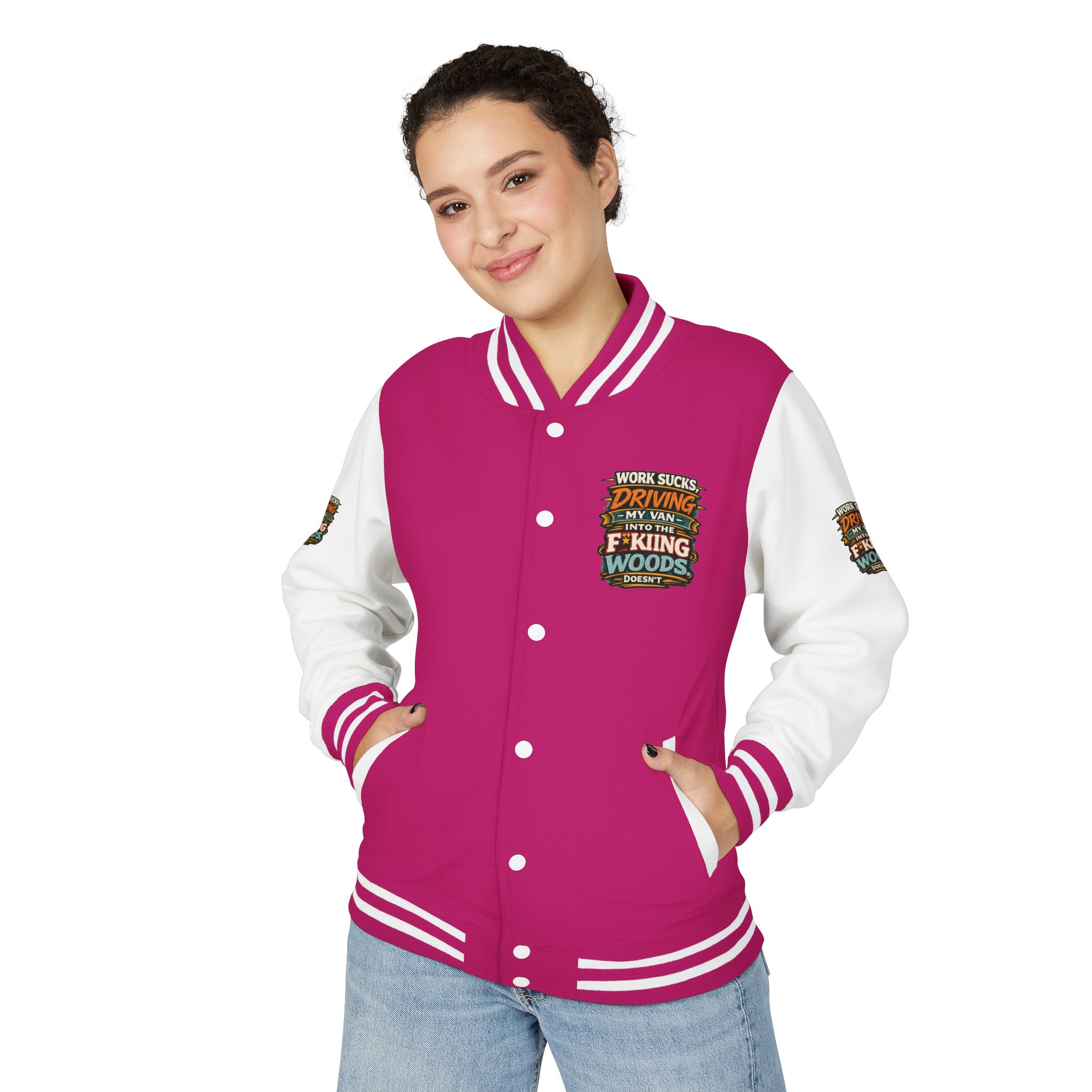 Unisex Heavyweight Letterman Jacket — "Work Sucks" Design F**K-Line
