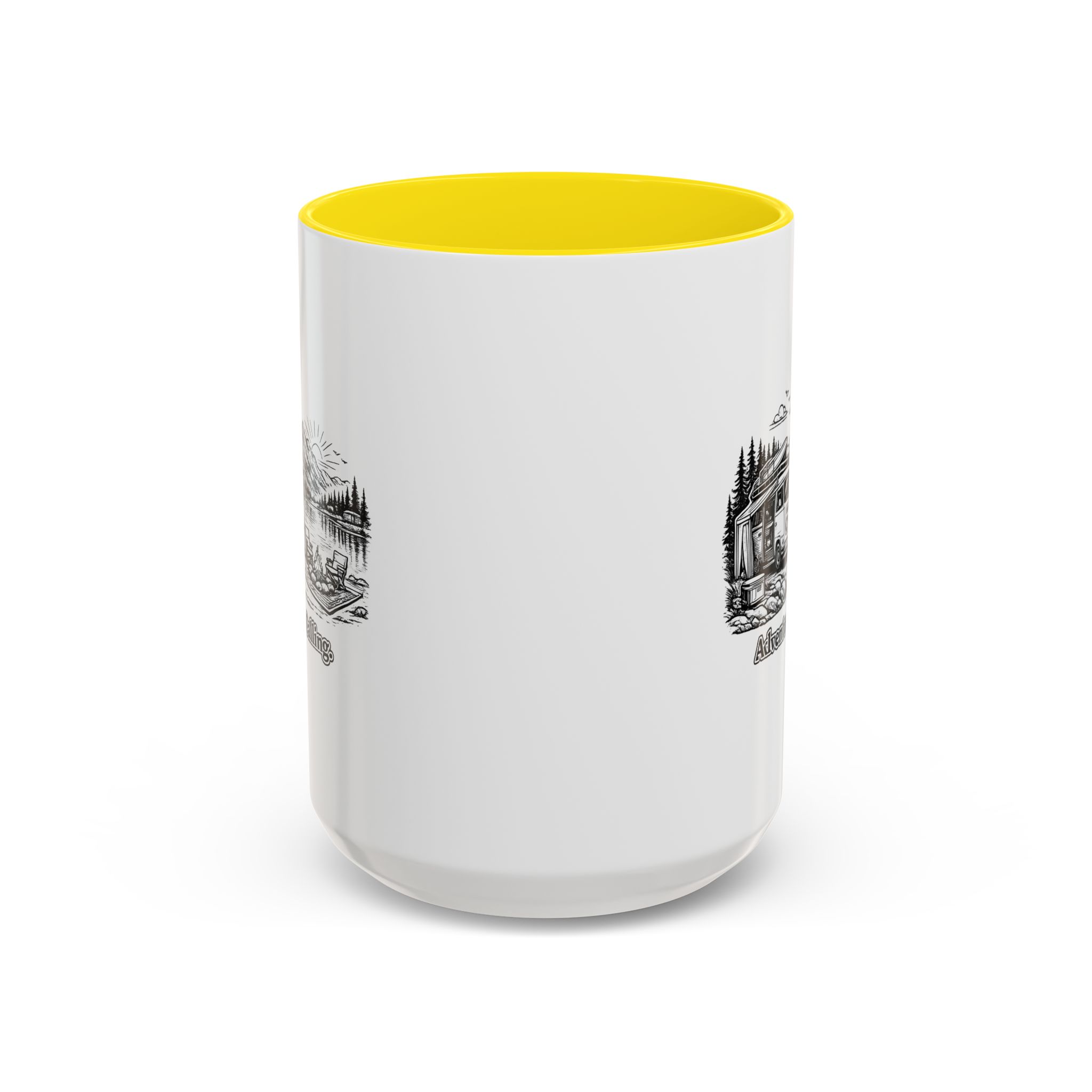 Accent Coffee Mug (11, 15oz) — "Adventure Is Calling" Design Minimal-Line