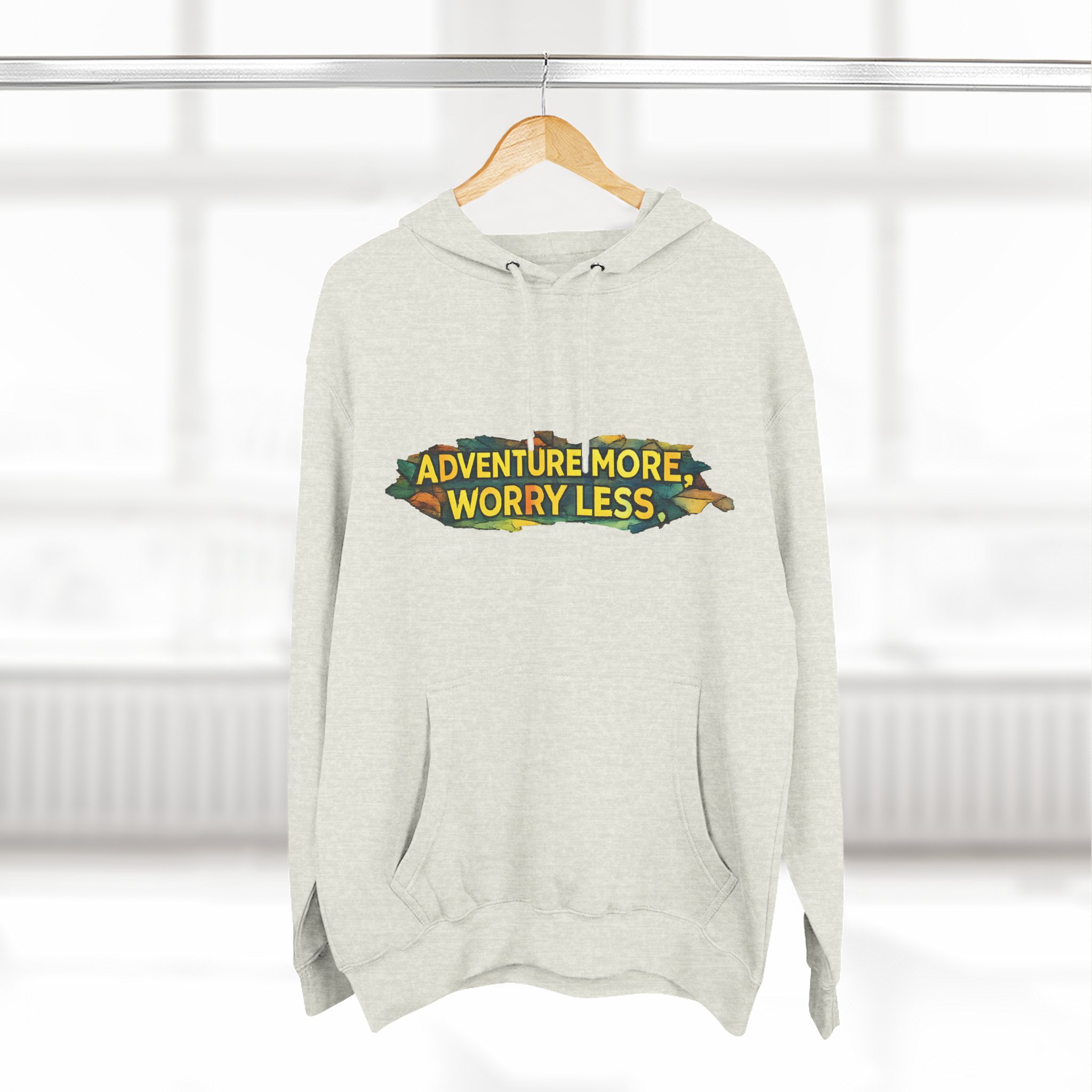 Three-Panel Fleece Hoodie - "Adventure More Worry Less" Design Cubic-Line
