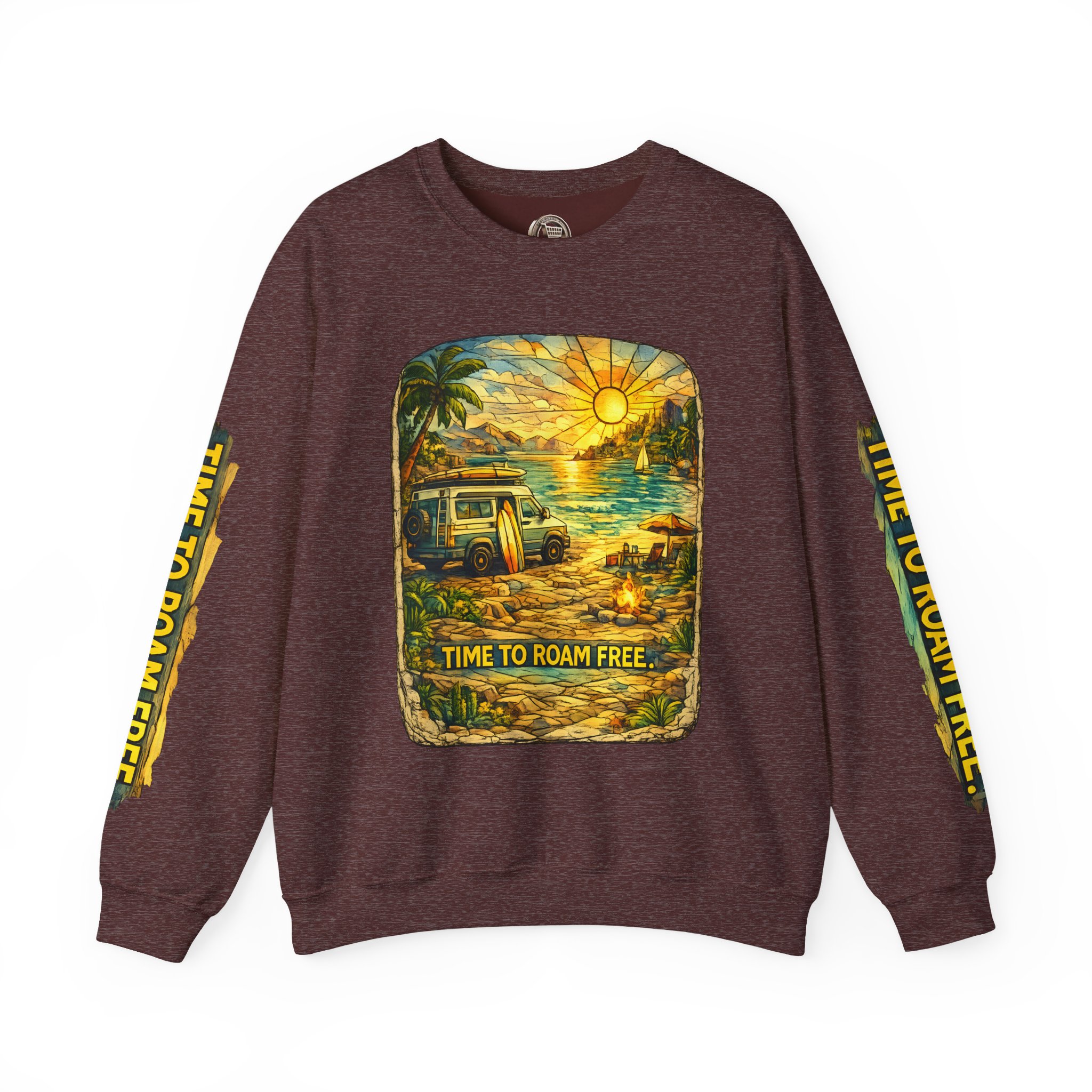 Unisex Heavy Blend™ Crewneck Sweatshirt — "Time To Roam Free" Design Cubic-Line