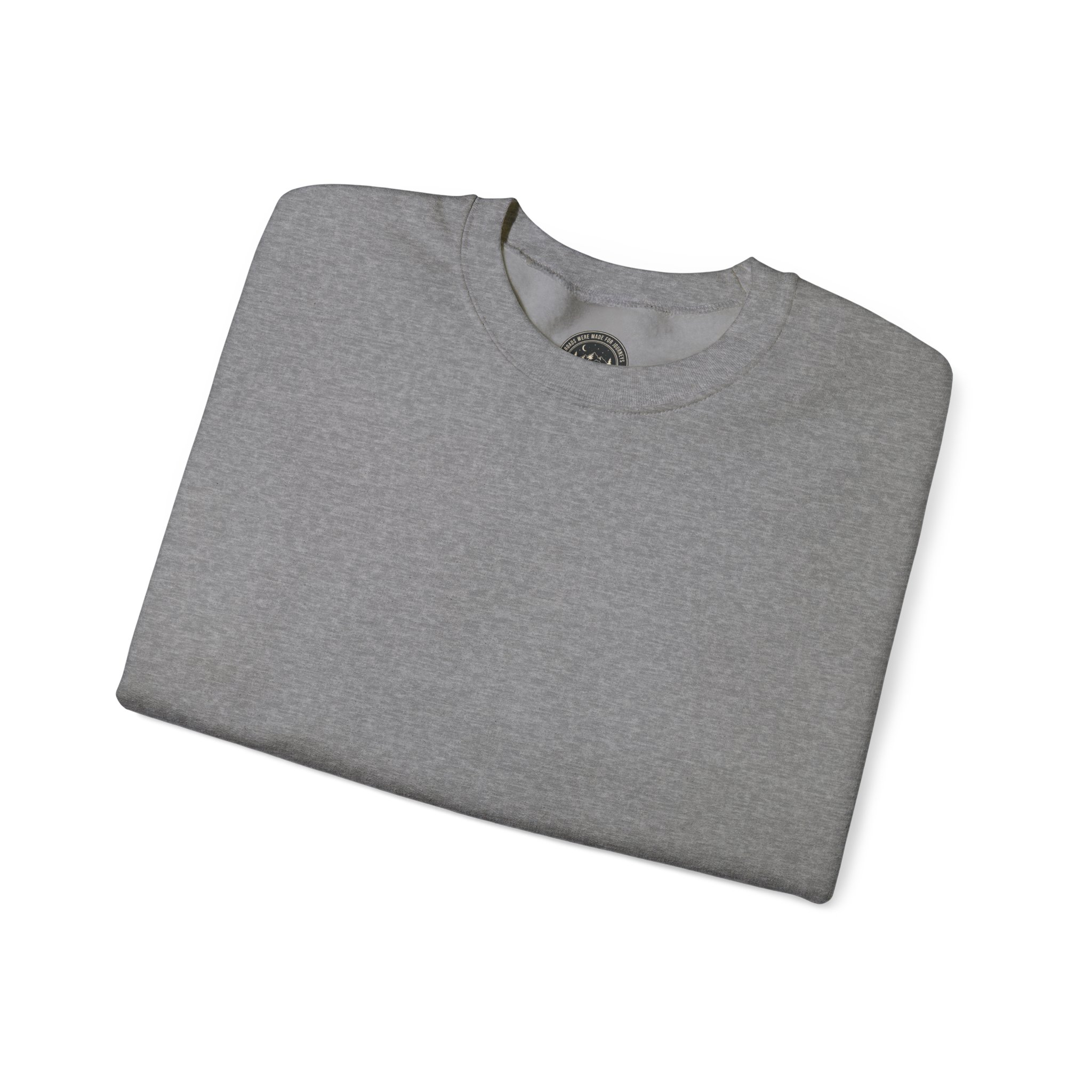Crewneck Sweatshirt — "ROAD WHERE MADE FOR JOURNEYS-NOT DESTINATIONS" (Only Back printed) Vintage Camper Van Outdoor Graphic