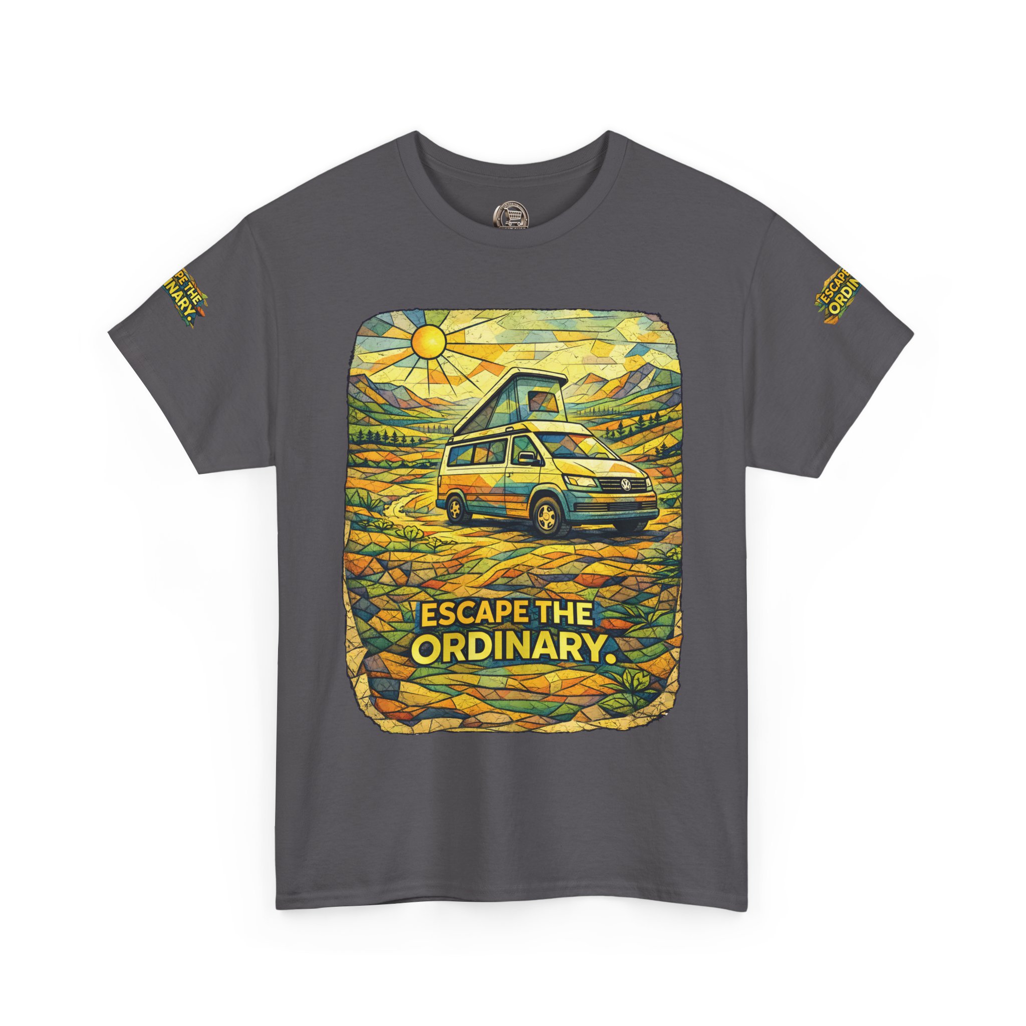 14289425599995973192_2048.jpeg Unisex Heavy Cotton Tee — "Escape The Ordinary" Design Cubic-Line
