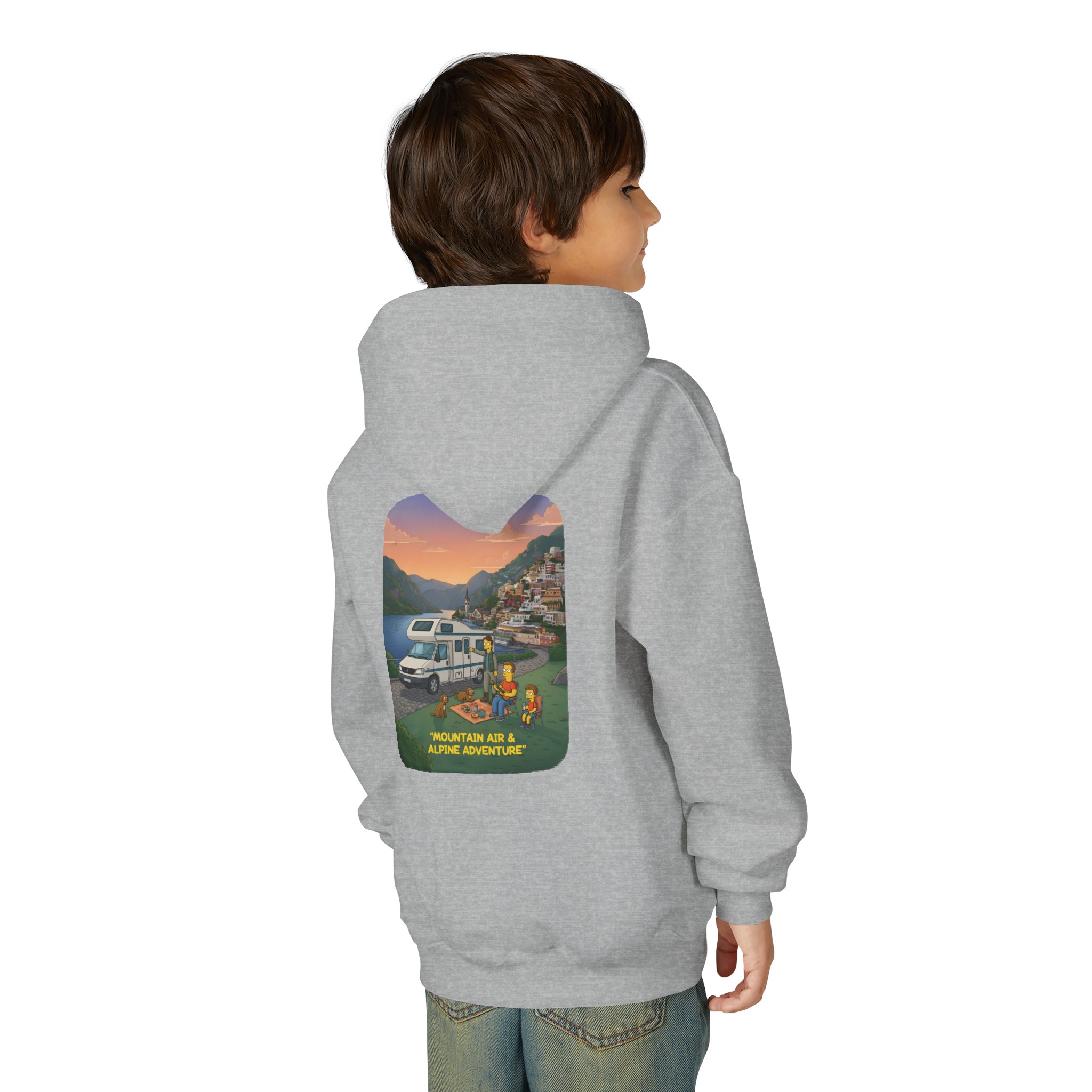 Youth Hoodie(Gildan) – "Mountain Air-Alpine Adventure" (Design Sitcom-Line)