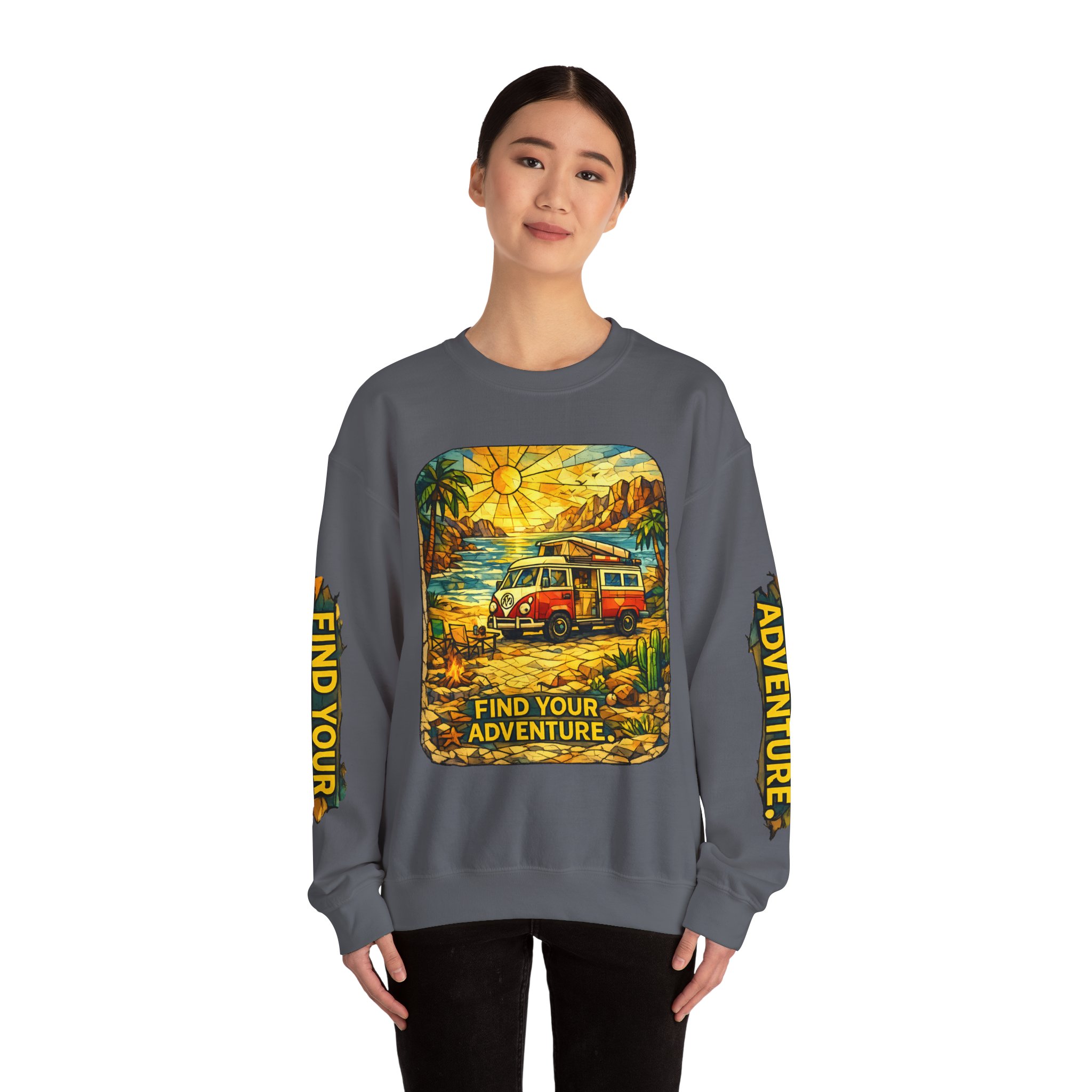 Unisex Heavy Blend™ Crewneck Sweatshirt — "Find Your Adventure" Design Cubic-Line