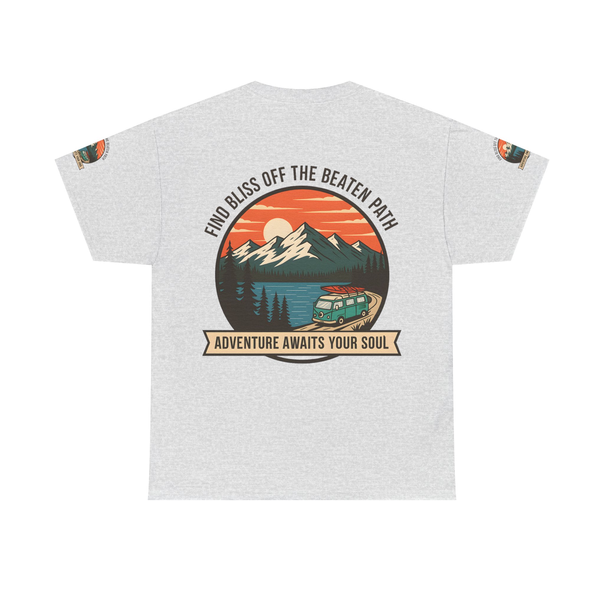 Unisex Heavy Cotton Tee — "Find Bliss Off the Beaten Path" Mountain & Camper T‑Shirt