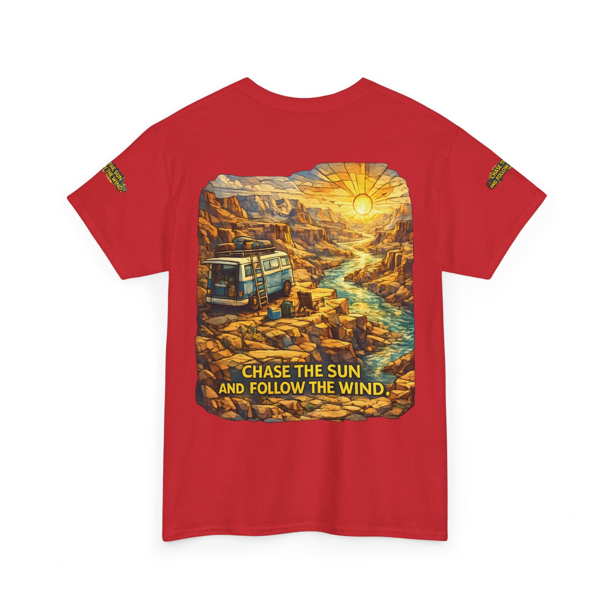 14296505040185693283_2048.jpeg Unisex Heavy Cotton Tee — "Chase The Sun And Follow The Wind" Design Cubic-Line