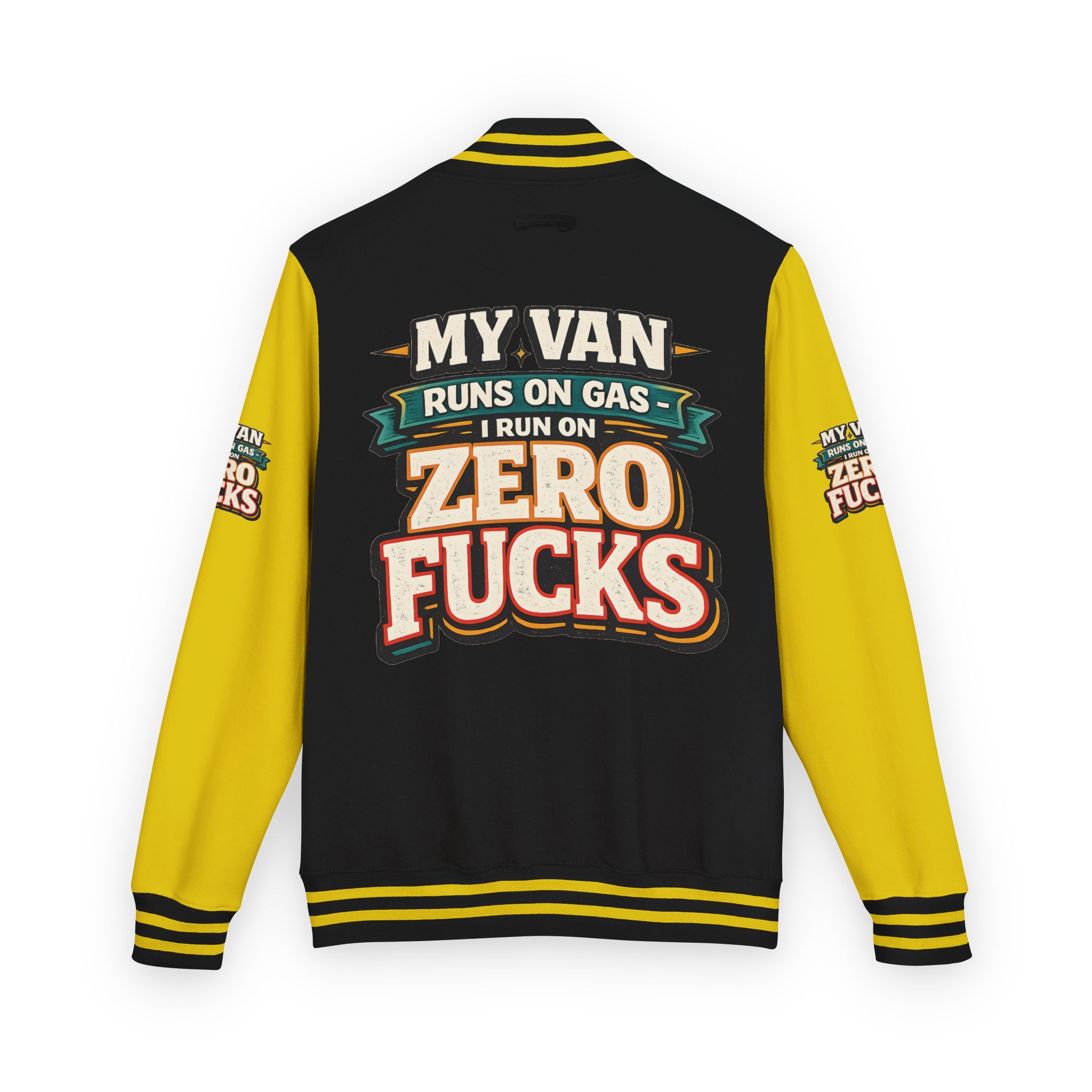 Unisex Heavyweight Letterman Jacket — "My Van Runs On Gas" Design F**K-Line