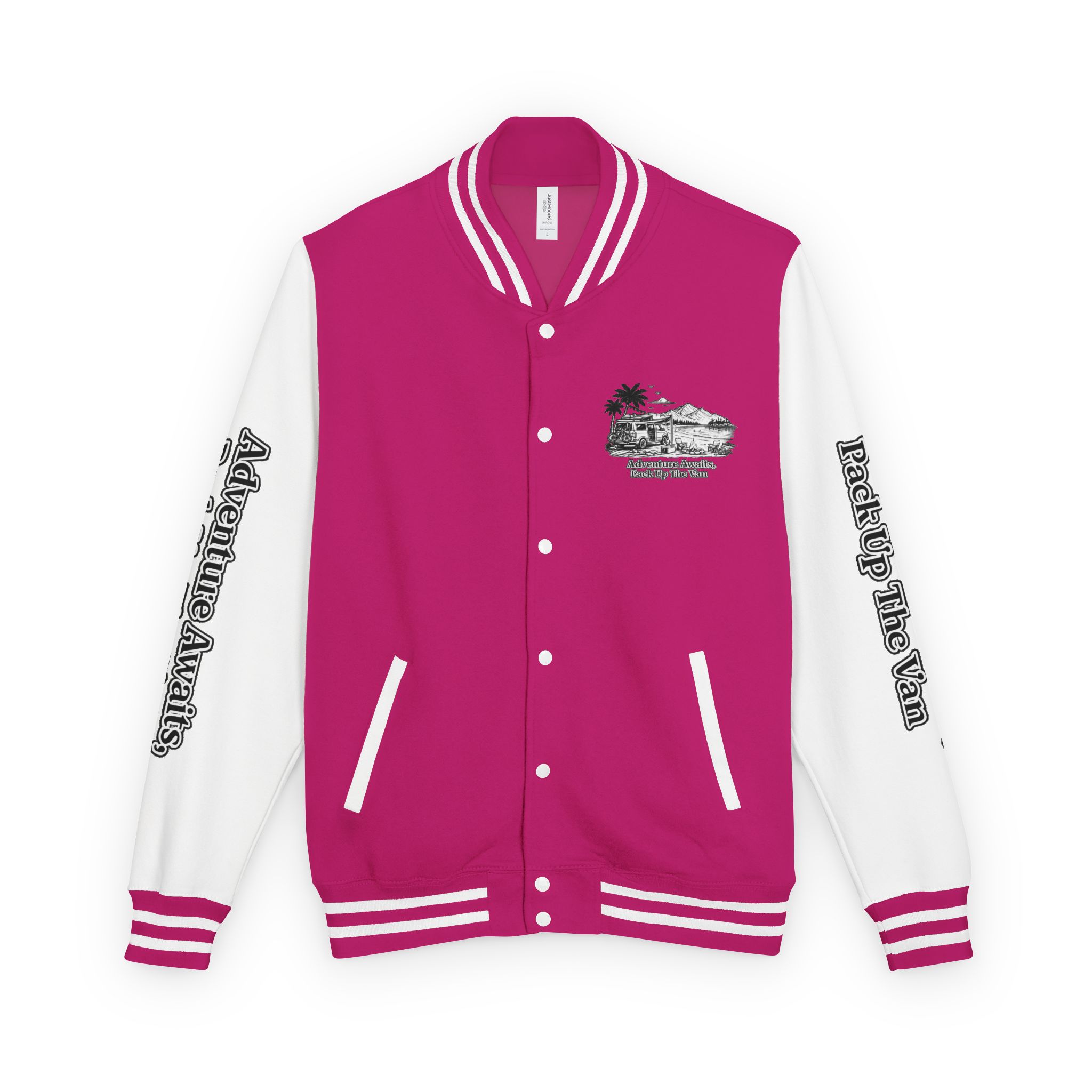 Unisex Heavyweight Letterman Jacket — "Adventure Awaits,Pack Up The Van" Travel Varsity Coat