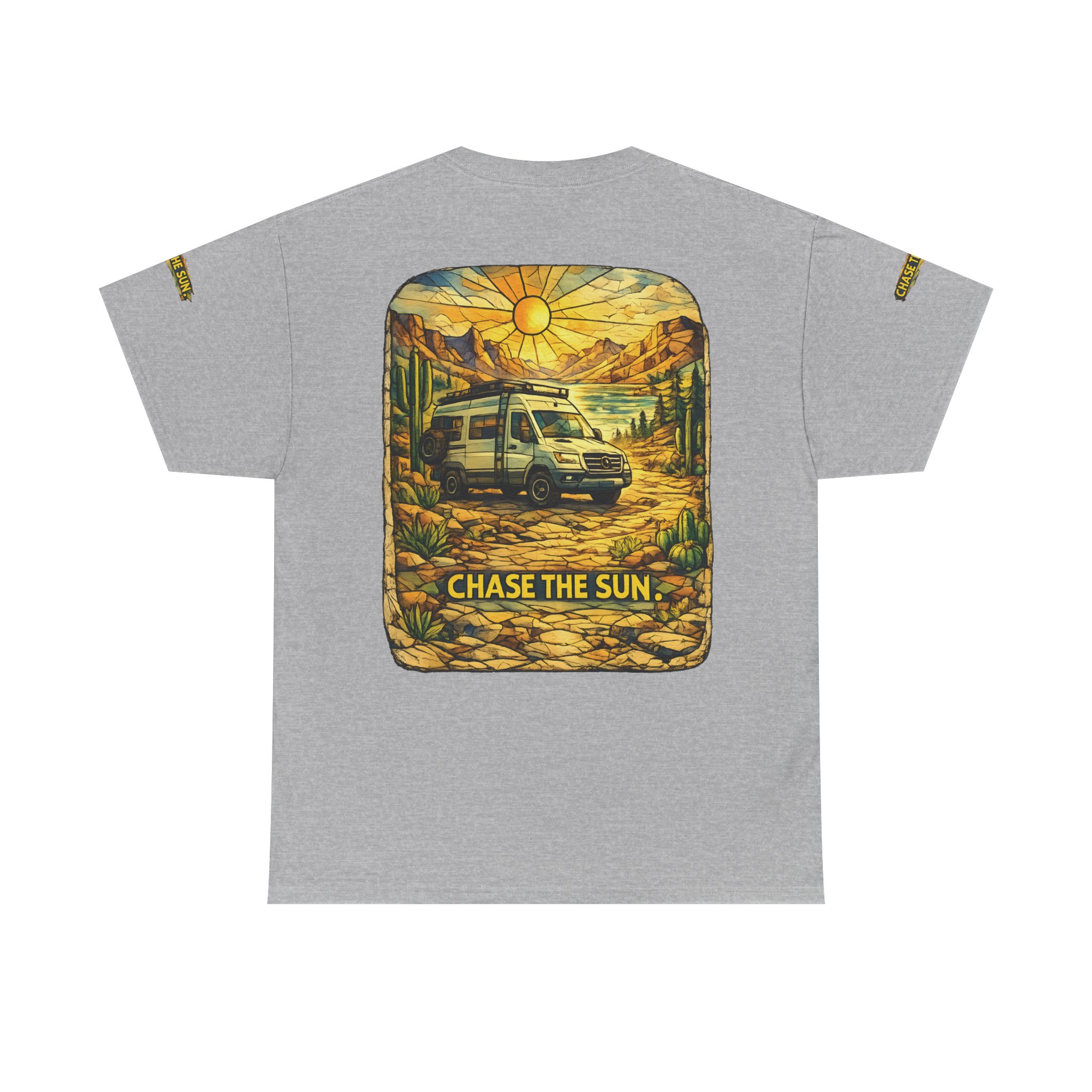 Unisex Heavy Cotton Tee — "Chase The Sun" Design Cubic-Line