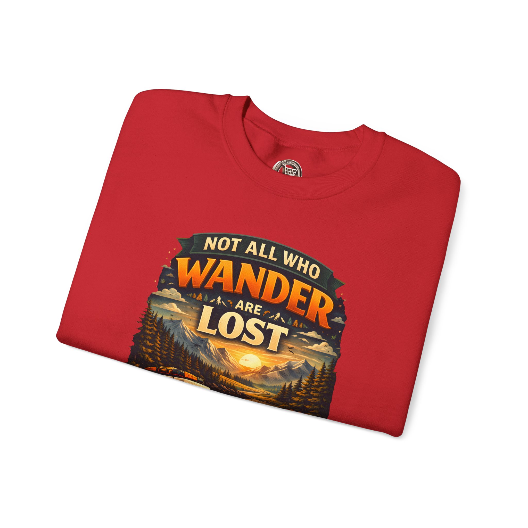 Unisex Heavy Blend™ Crewneck Sweatshirt — "Not All Who Wander Are Lost" Design Scenic-Line
