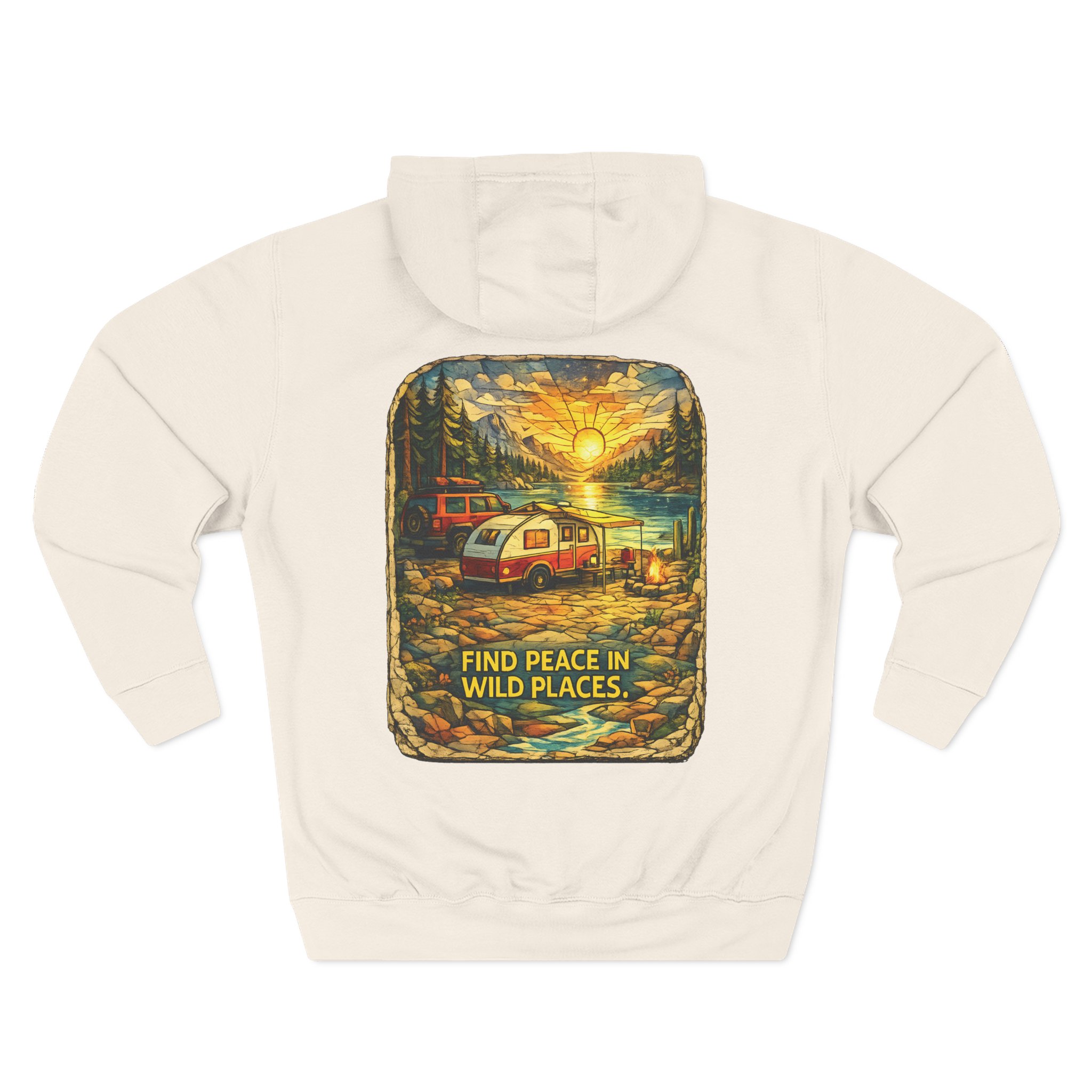 Three-Panel Fleece Hoodie - "Find Peace In Wild Places" Design Cubic-Line