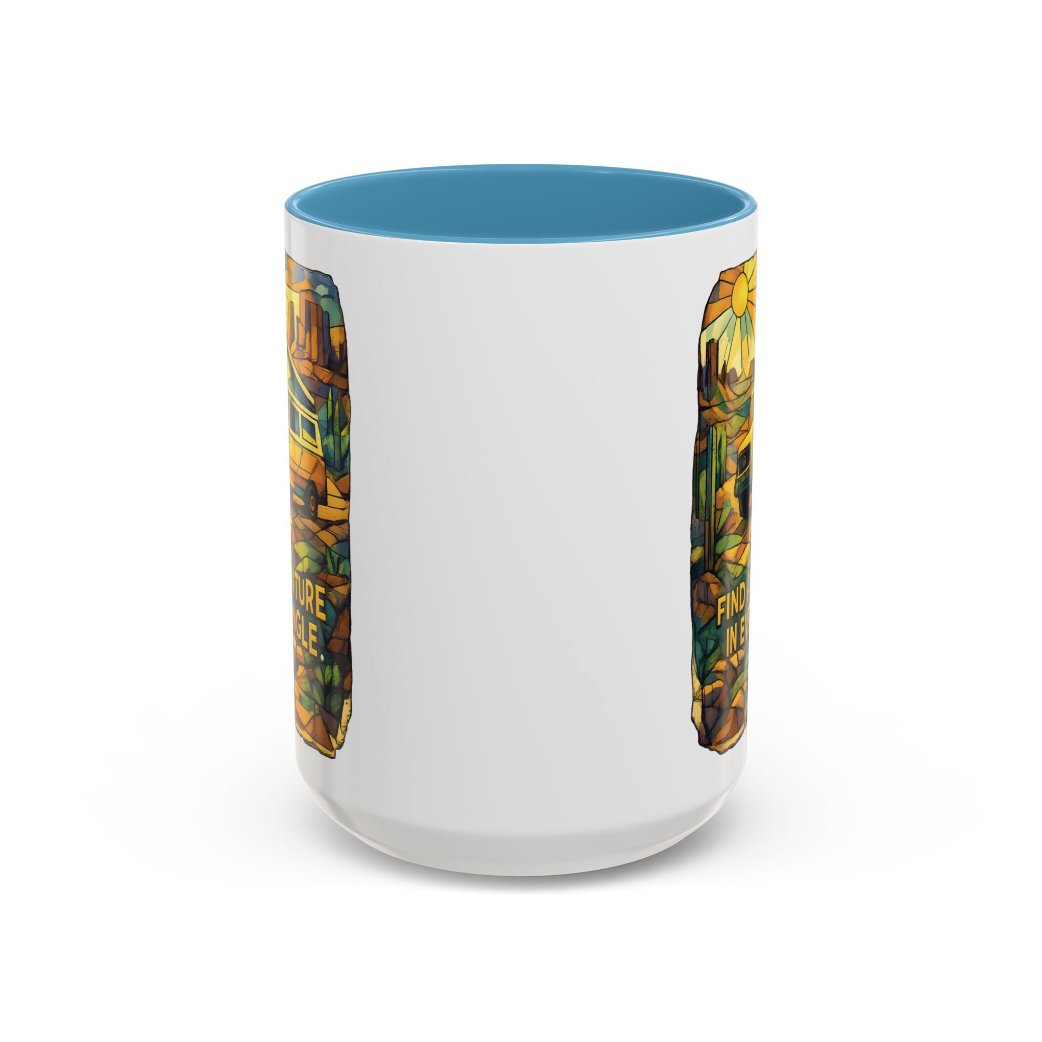 Accent Coffee Mug (11, 15oz) — "Find Adventure In Every Corner" Design Cubic-Line