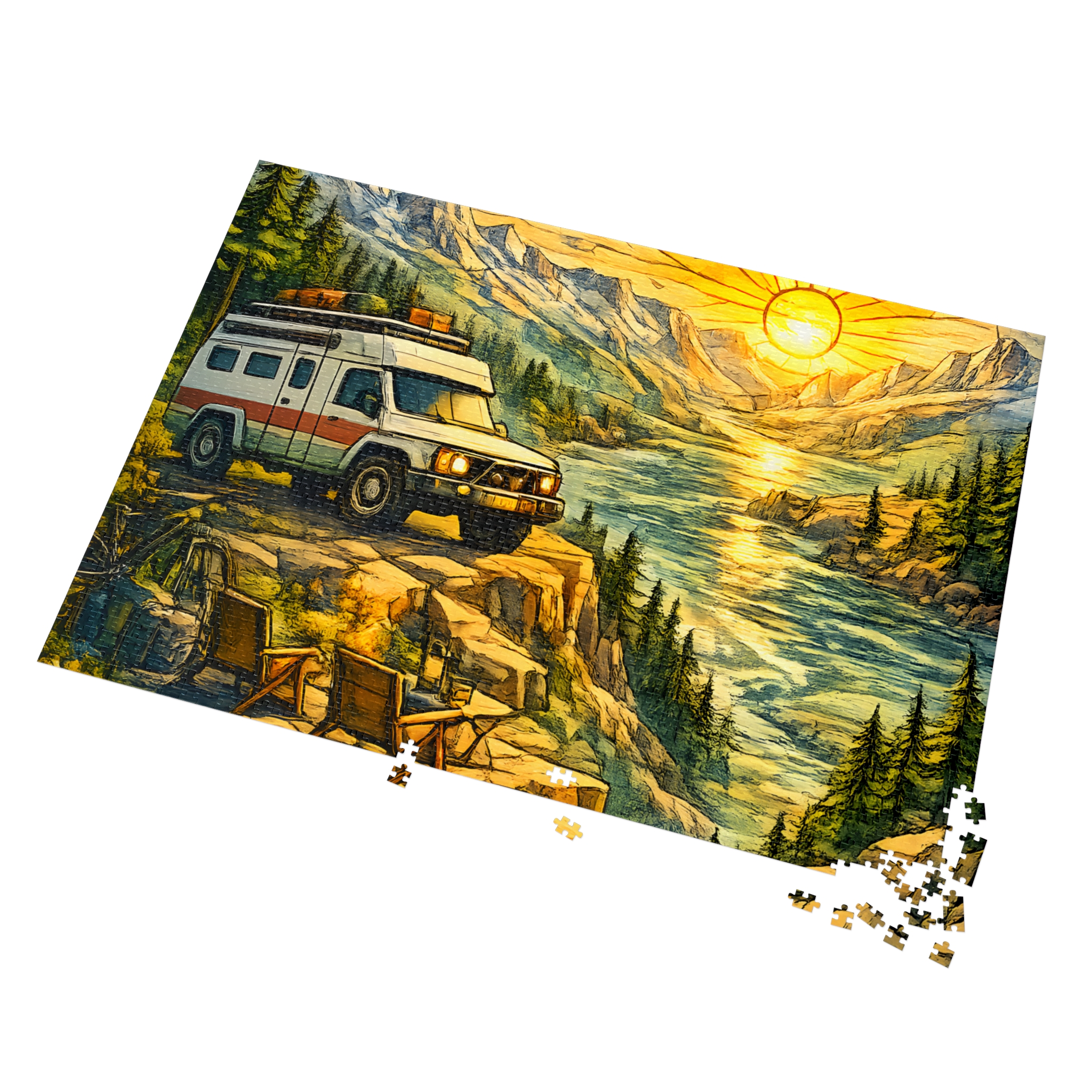 Jigsaw Puzzle with Tin — Camping Van Sunset (Design Cubic-Line)