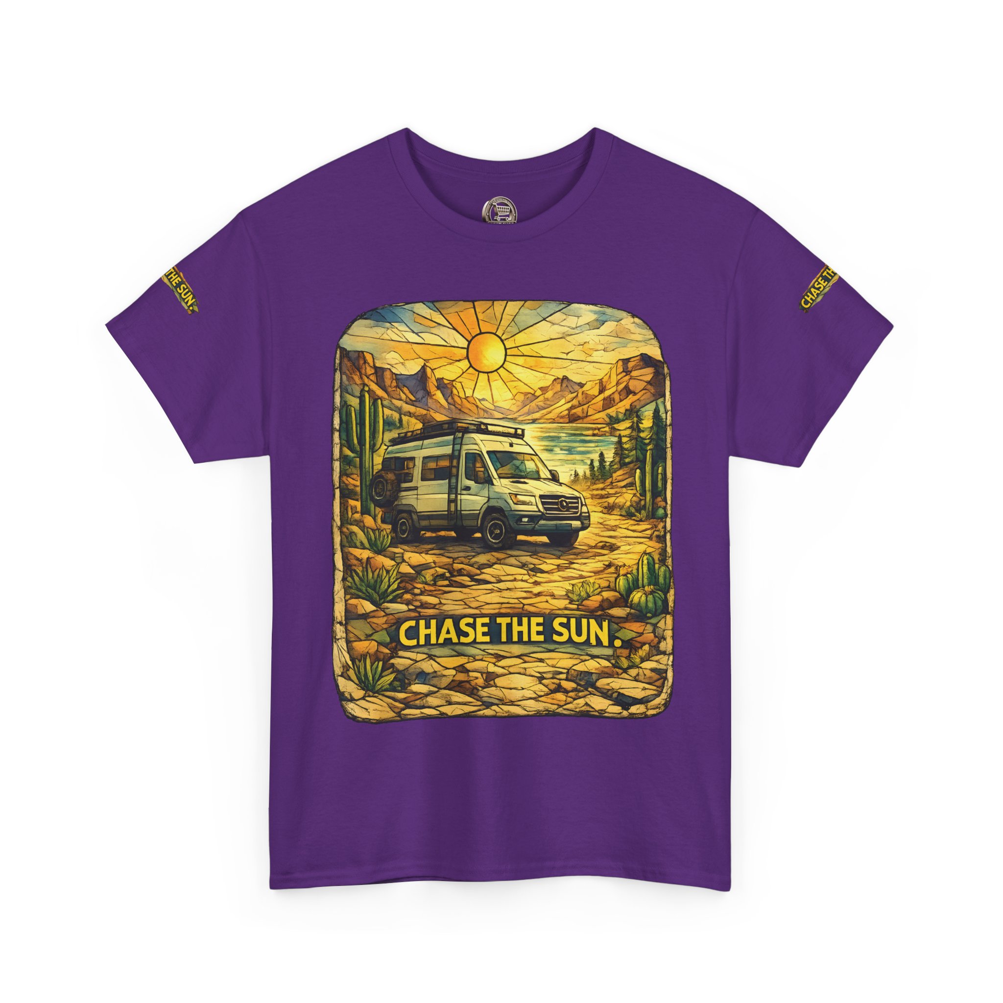 Unisex Heavy Cotton Tee — "Chase The Sun" Design Cubic-Line