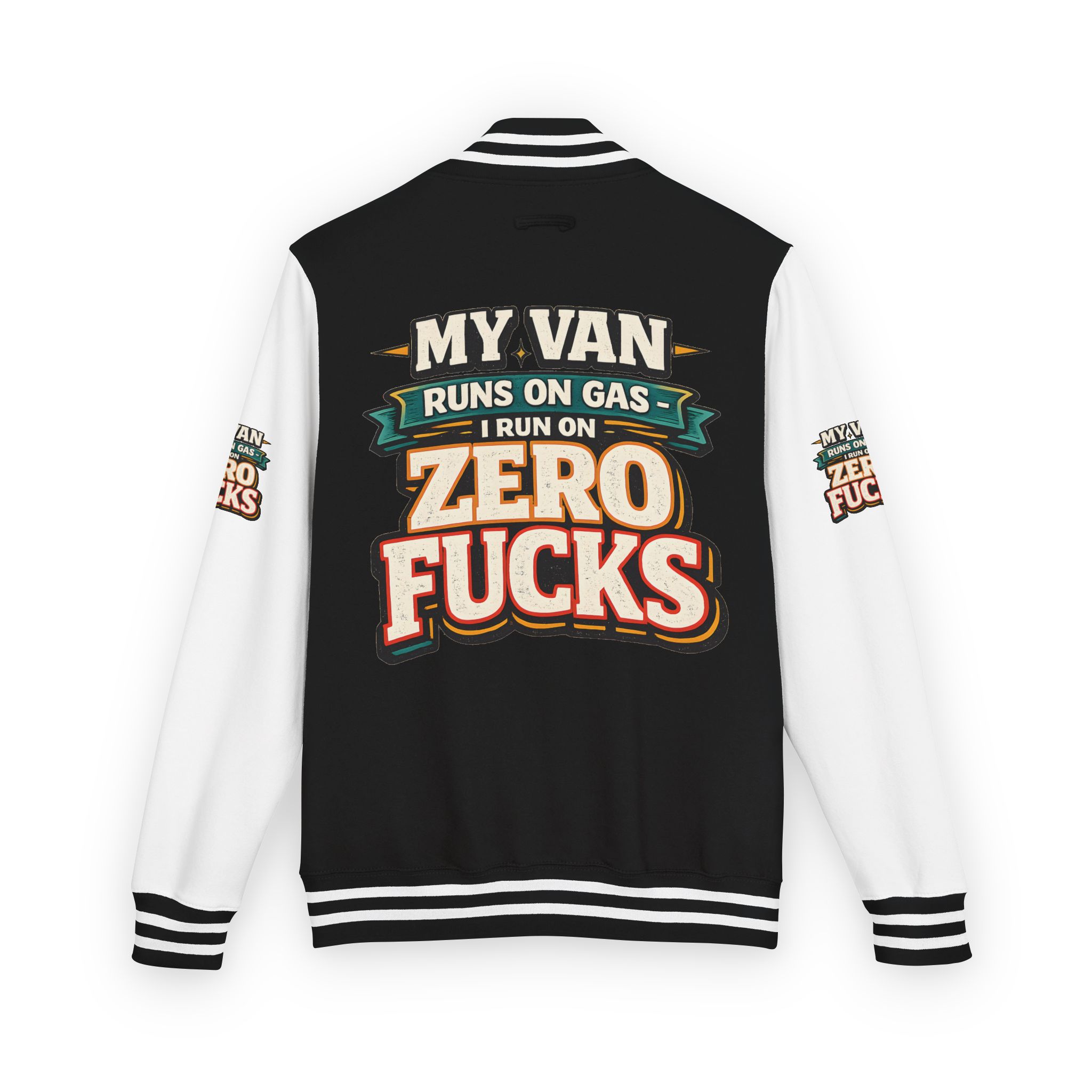 Unisex Heavyweight Letterman Jacket — "My Van Runs On Gas" Design F**K-Line
