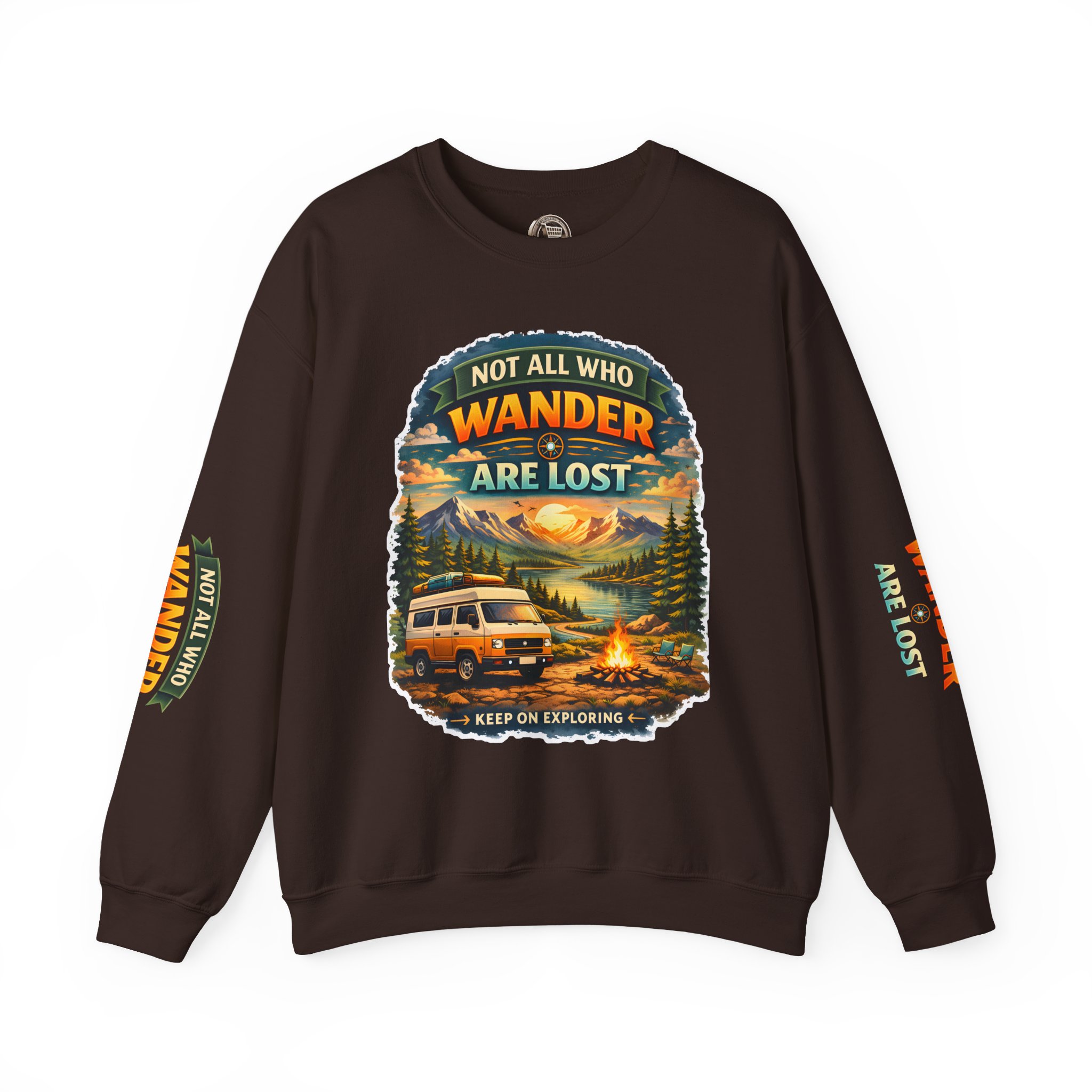 Unisex Heavy Blend™ Crewneck Sweatshirt — "Not All Who Wander Are Lost" Design Scenic-Line