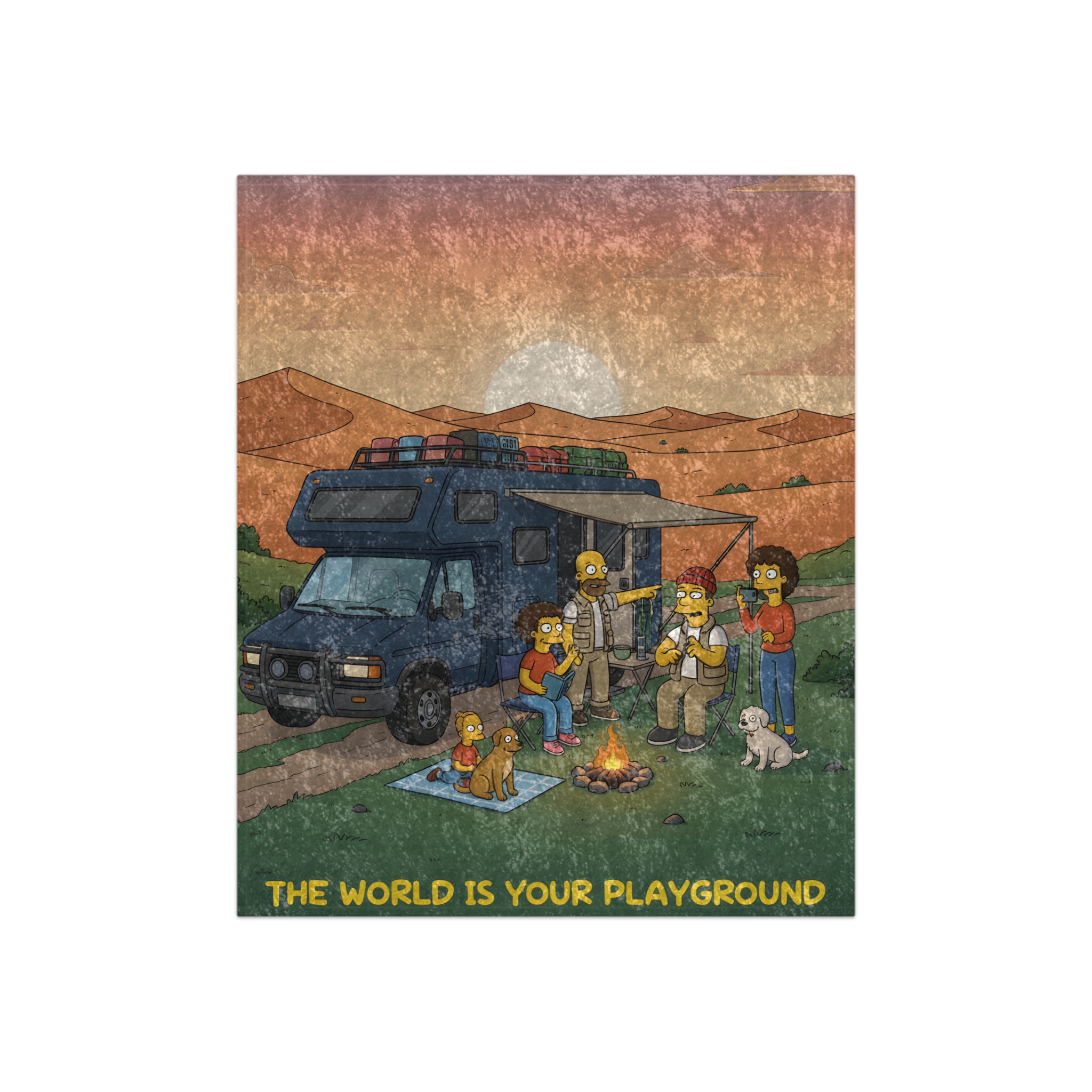 Crushed Velvet Blanket —"The World Is Your playground" Design Sitcom-Line (Campervan)