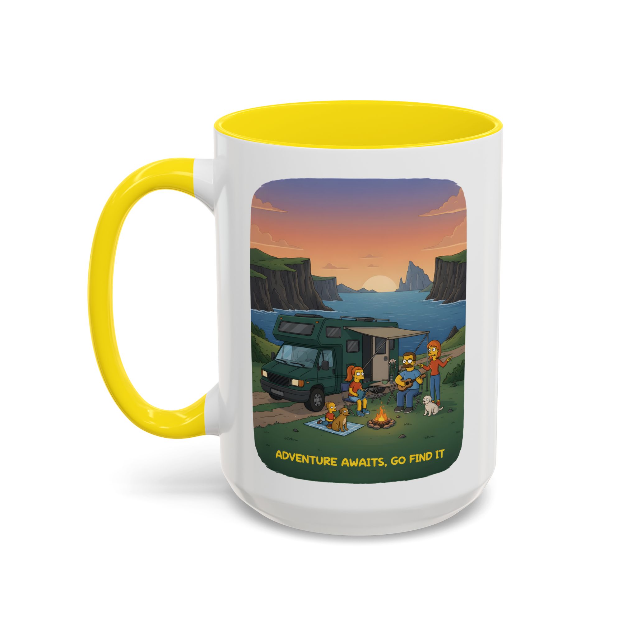 Accent Coffee Mug (11, 15oz) — "Adventure Awaits-Go Find It"" Design Sitcom-Line
