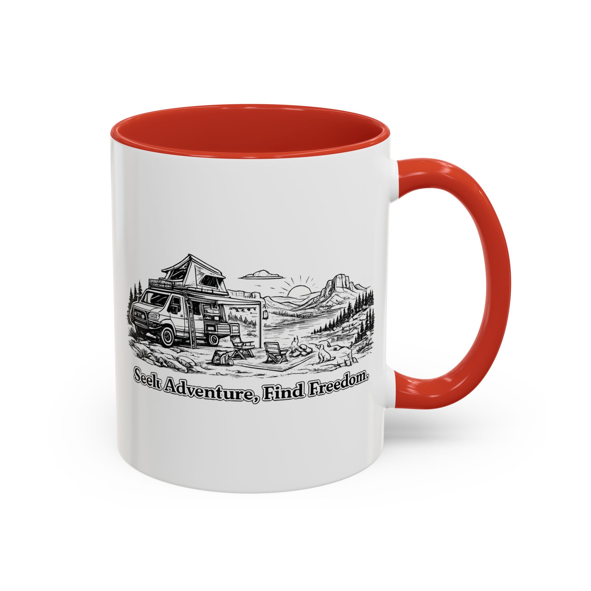 Accent Coffee Mug (11, 15oz) — "Seek Adventure, Find Freedom" Design Minimal-Line