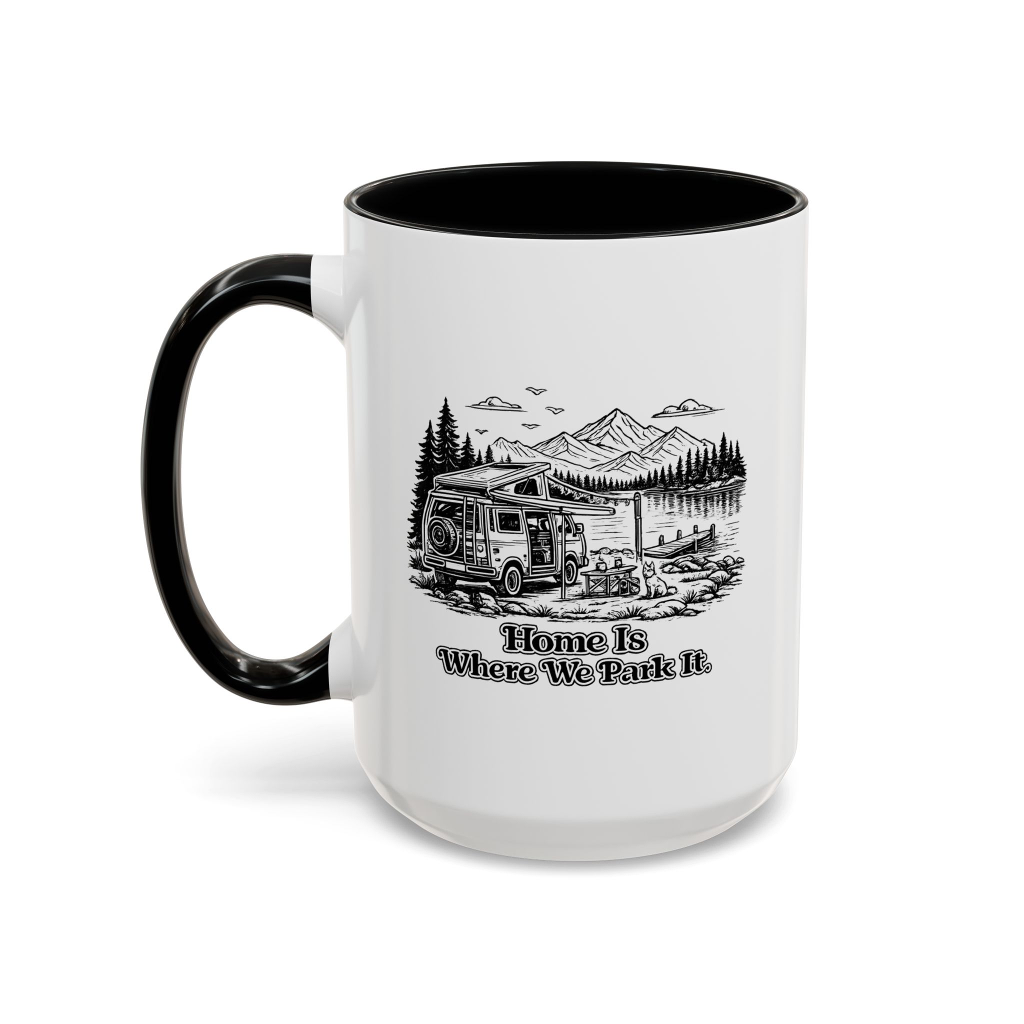 Accent Coffee Mug (11, 15oz) — "Home Is Where You Park It" Design Minimal-Line